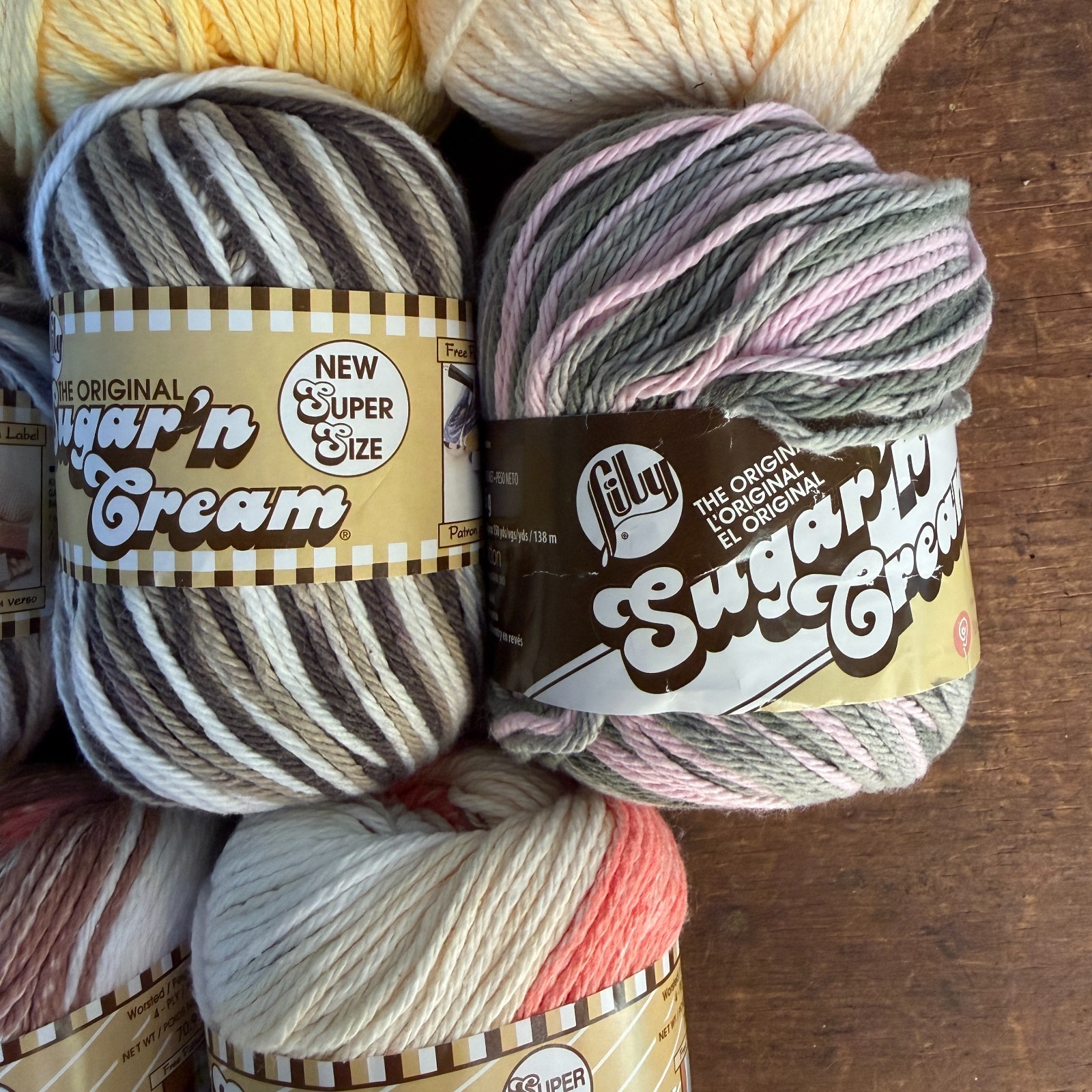 12 Skiens Yarn Lily Sugar and Cream Assorted Colors , Stripes Twist