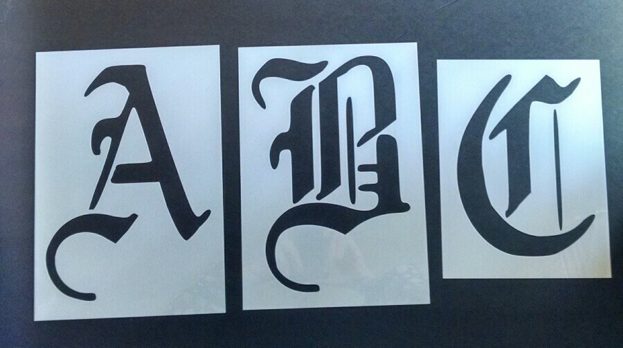 OLD ENGLISH SINGLE LETTERS Lg Sz Stencil Template Wall Signs Airbrush YOU CHOOSE