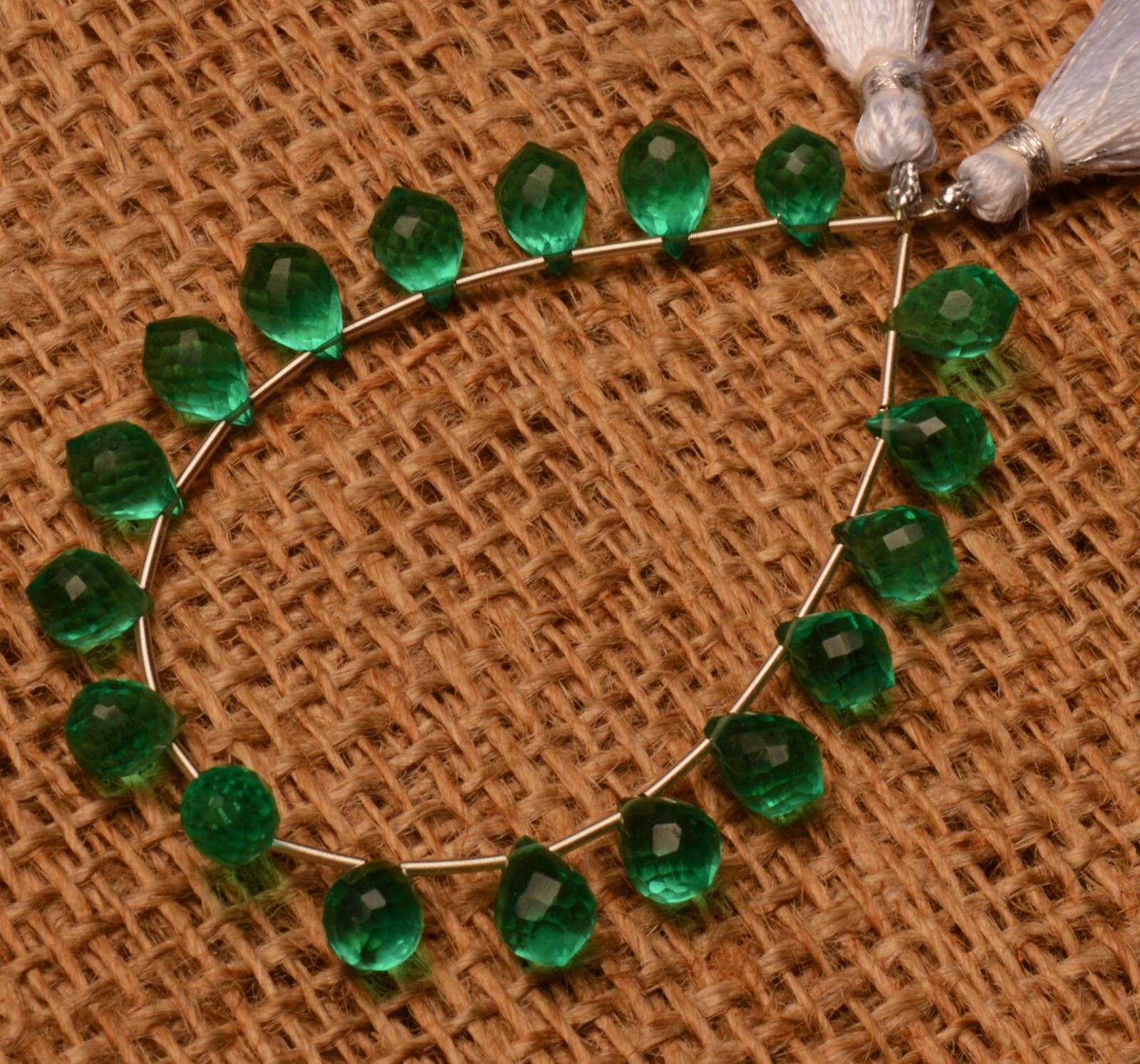 Emerald Gem Color Quartz Faceted 9×7 mm Size Teardrop Shape Briolette Beads 7″
