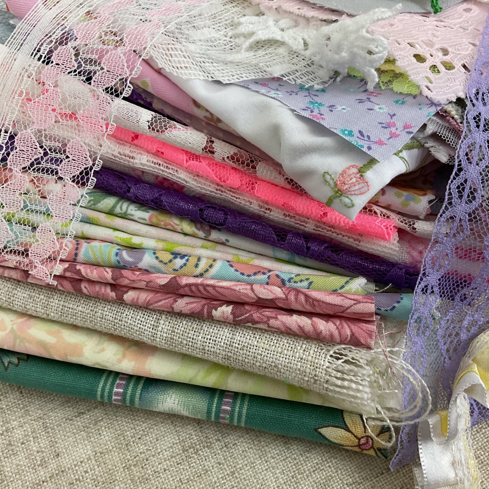 Curated Vintage Slow Stitch Bundle – Mixed Media Textile Collage Art Supplies