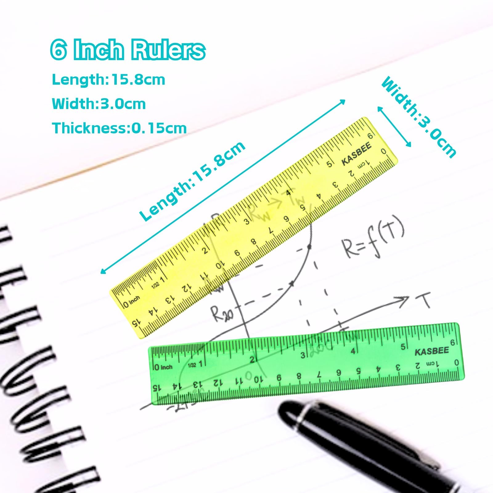 6 Inch Rulers, Colored Clear Centimeters 6 Inches, assorted colors