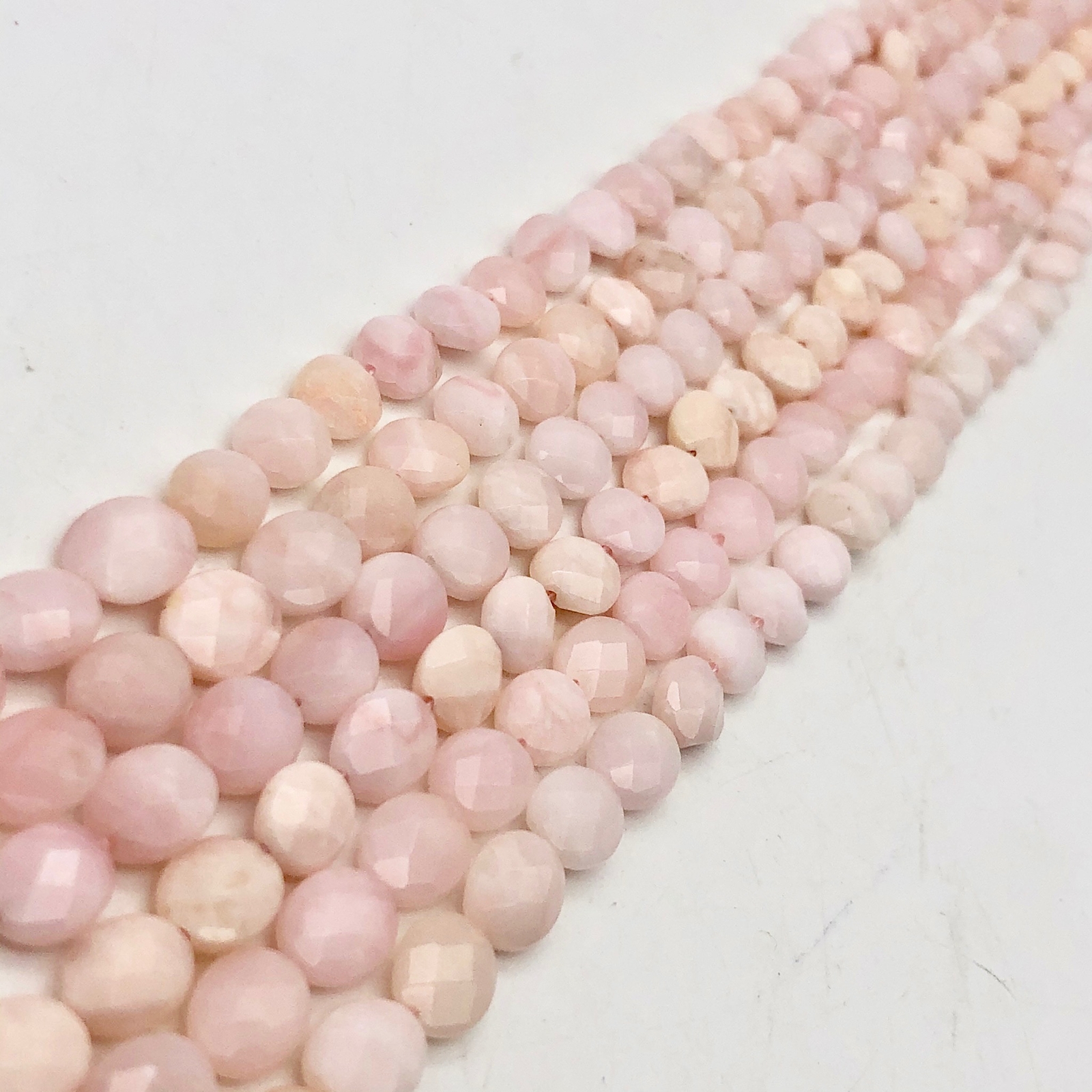 Pink Natural, Untreated Peruvian Opal Faceted Coin 10x7x3mm | 4 Beads |