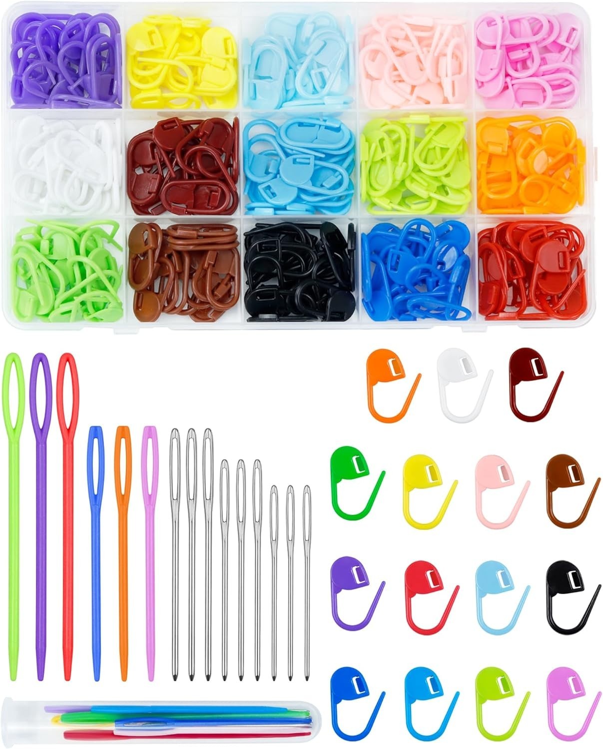 Durable & Colorful Stitch Markers Set with 15 Needles – Perfect for All Ages