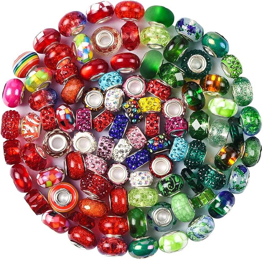 Assortment European Large Hole Beads Spacer Beads Rhinestone Craft Beads for DIY