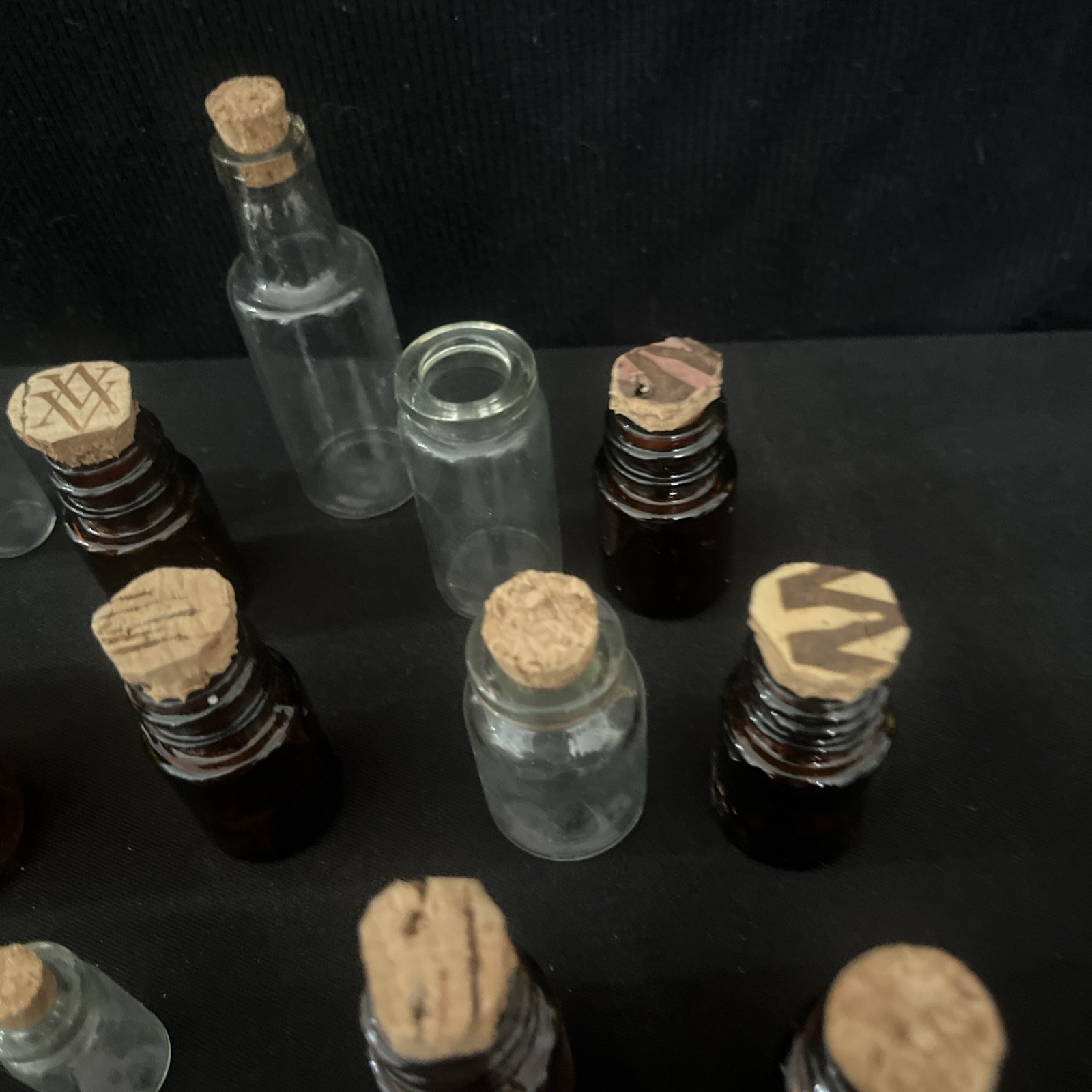 Bulk Lot 24 Mini Glass Bottles Vials Cork Top Apothecary Amber Clear Craft DIY