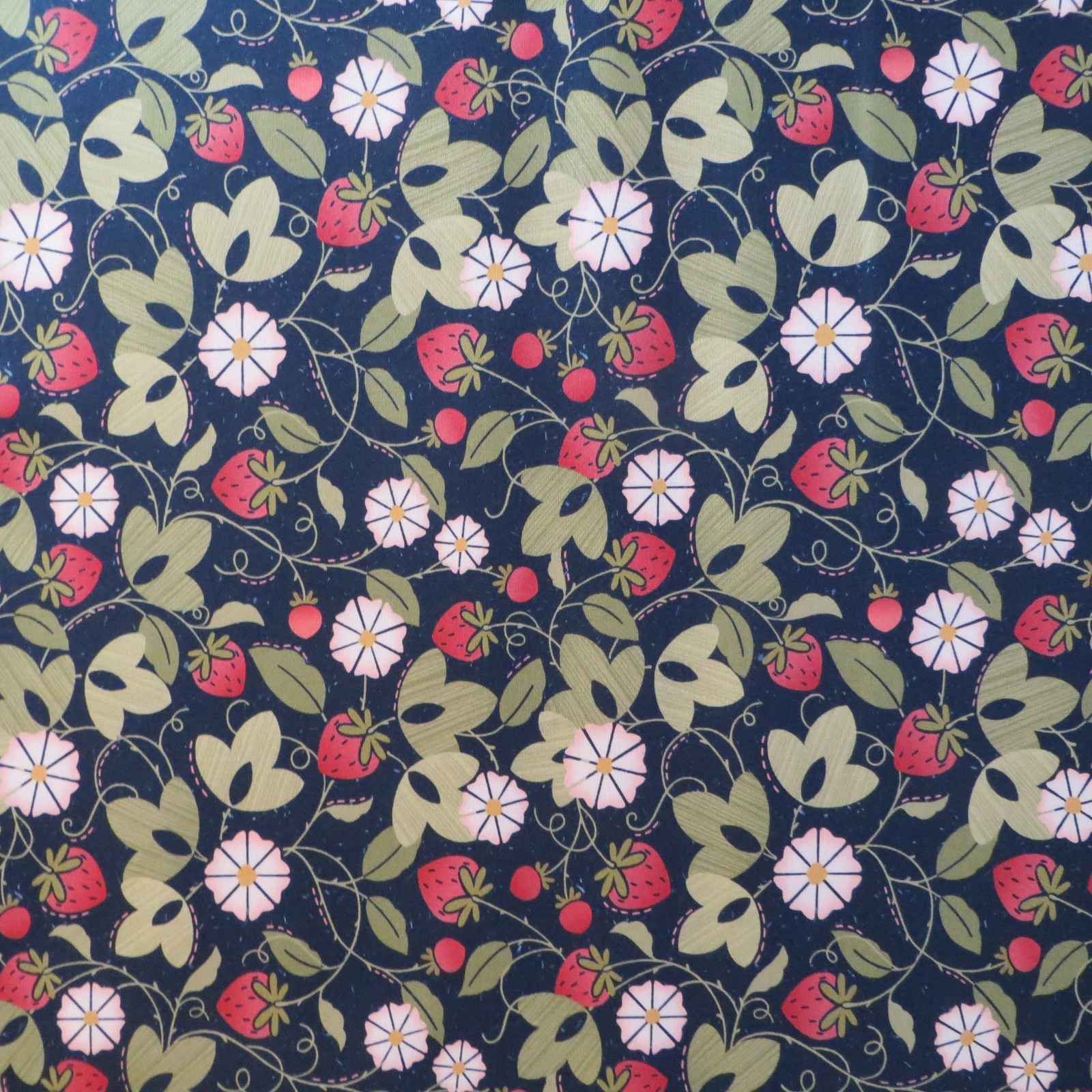 Yard ~ Strawberry Field On Navy Blue by Marcus $3.99 Ships ANY Amount Fabric
