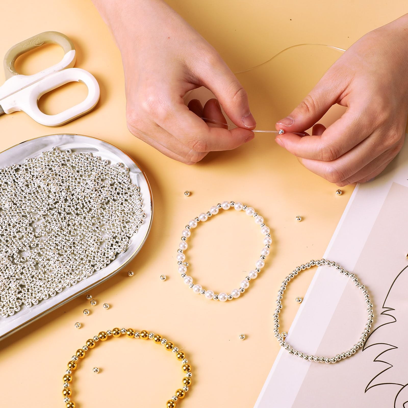 Small Silver Spacer Beads – 1200pcs, 4mm Smooth Round Beads for Jewelry Making,
