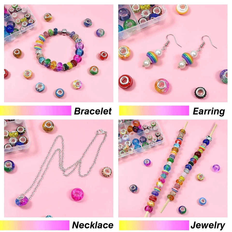 150 Pcs Glass European Lampwork Beads Large Holes for Jewelry Making Bracelet