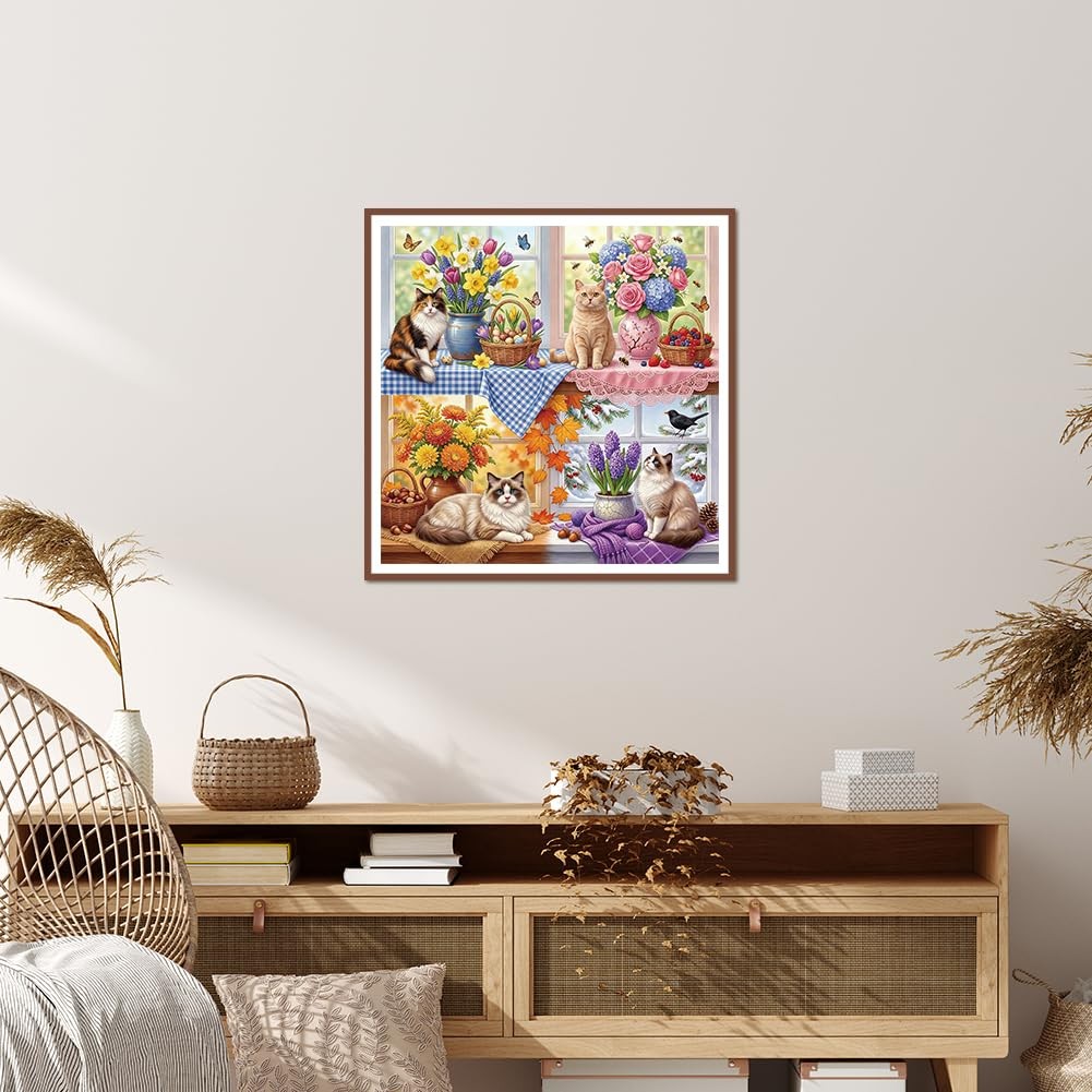 All Seasons Cat Diamond Art Painting Kits for Adults, Diamond Art Kits for Be…