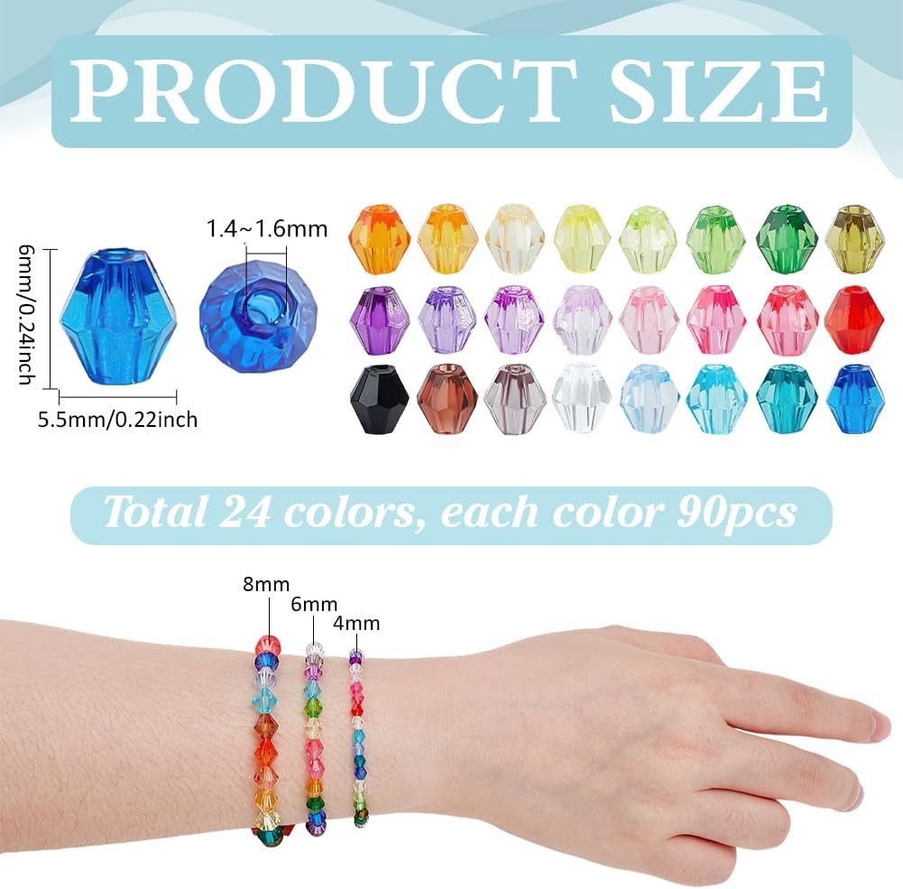 2160Pcs 6Mm Crystal Beads Bicone Bracelet Bead Faceted Acrylic Beads 24 Colors R
