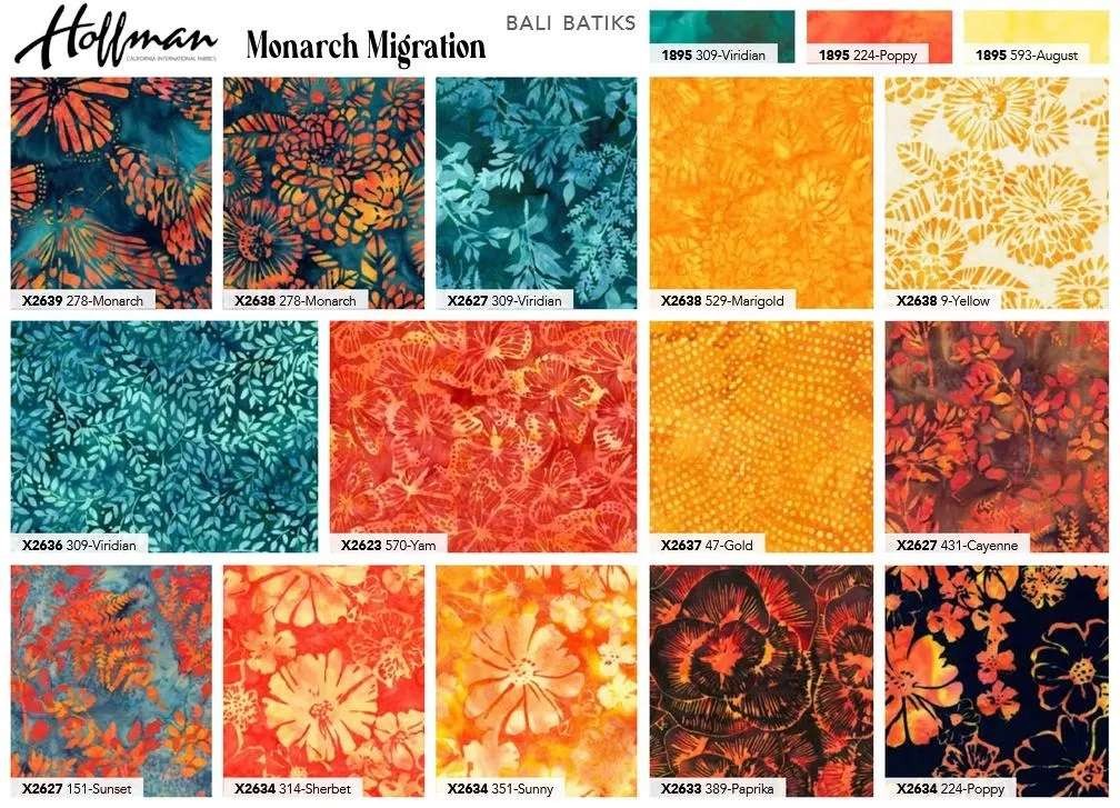 Hoffman – Bali Batiks – Monarch Migration – Leafy Branches – Viridian, BTY