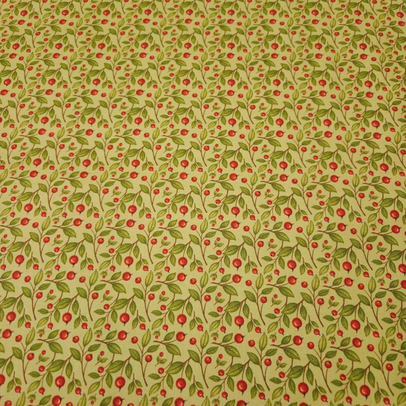 Harvest Greetings BTY Angela Anderson Quilting Treasures Red Berries on Green