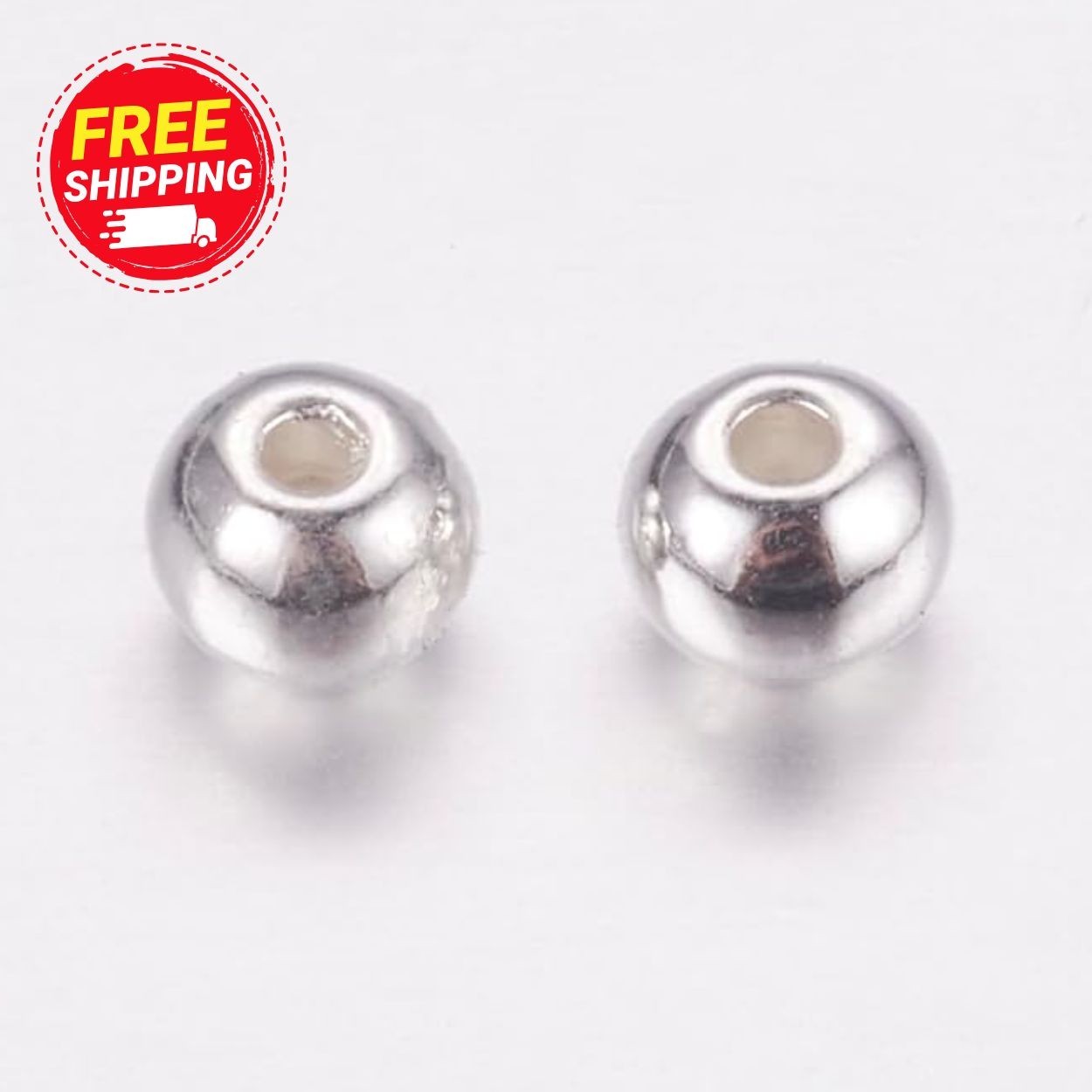 2Pcs Tibetan Style Round Spacer Beads, Silver Metal Smooth Loose Beads with Hole
