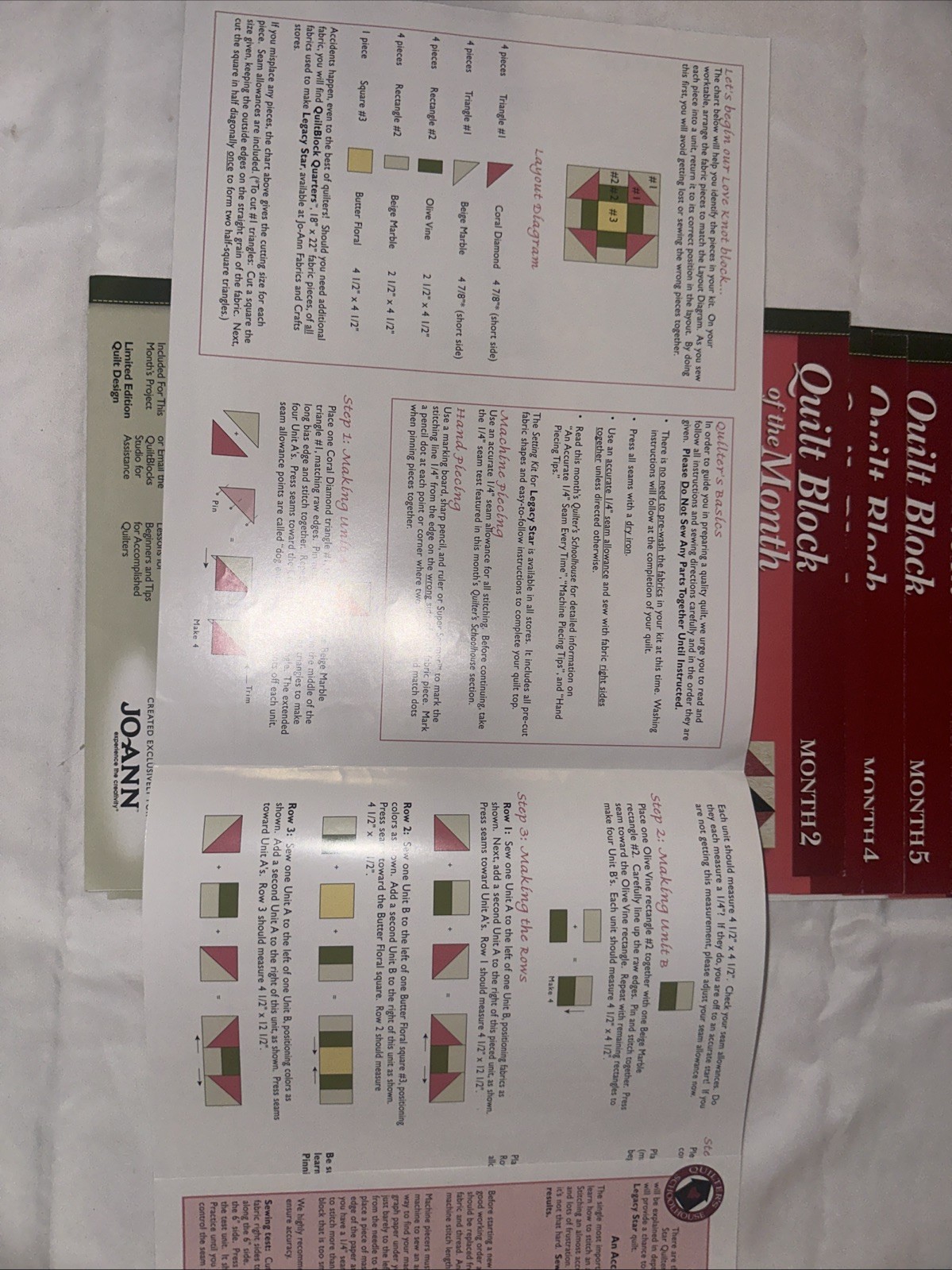 Quilt Block of Month JoAnn” Instruction Books 1-10 Only ( No Fabric )
