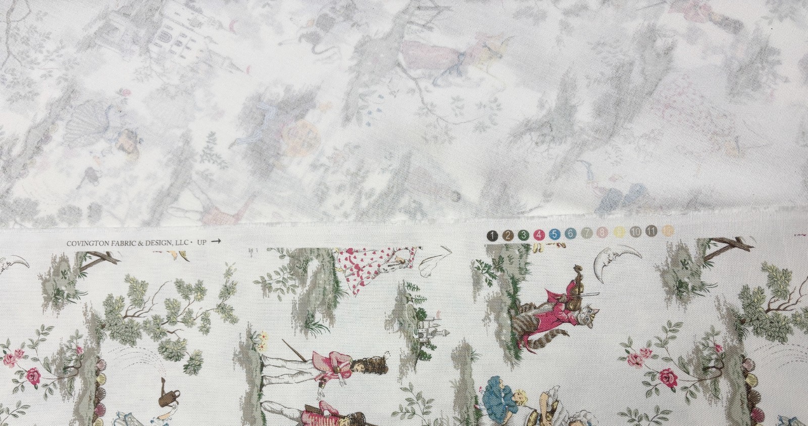 COVINGTON OVER THE MOON WHITE NURSERY RHYMES TOILE MULTIUSE FABRIC BY YARD 54″W