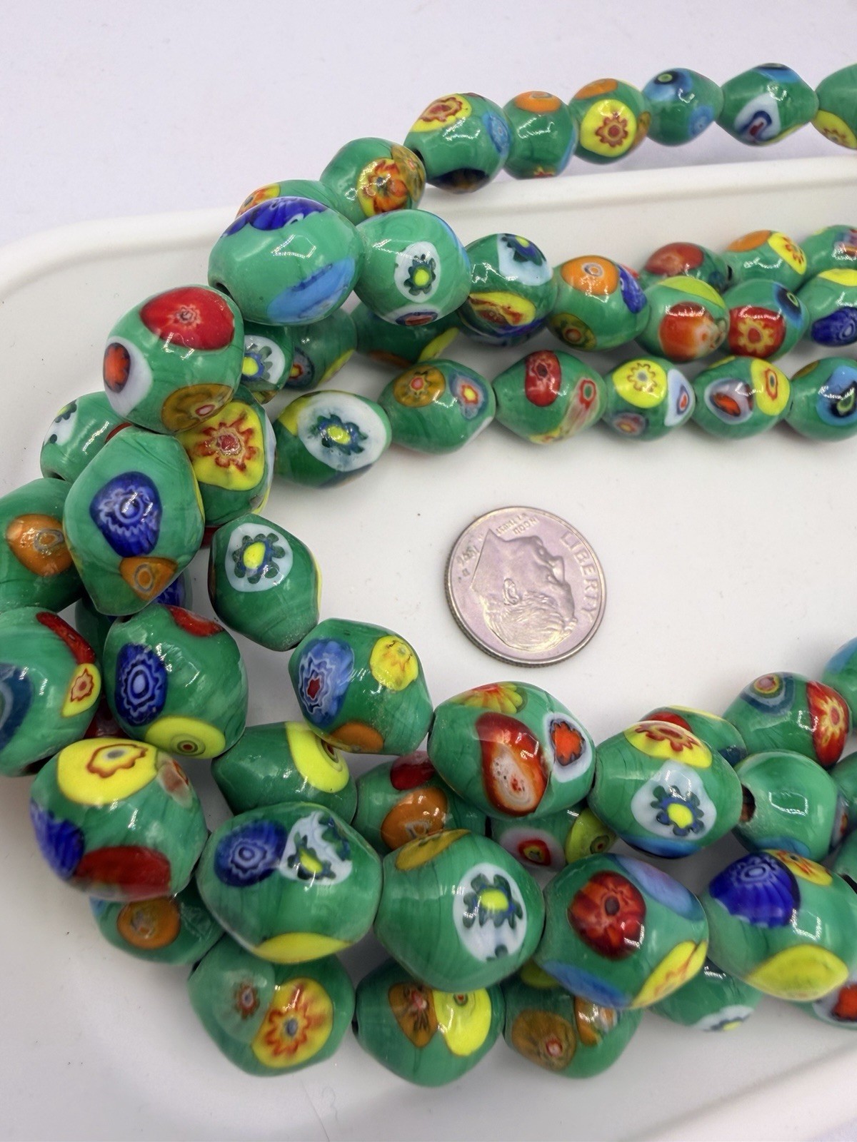 118 Pcs Green Vtg Millefiori Oval Barrel Beads 10x12mm Handmade Jewelry Making G