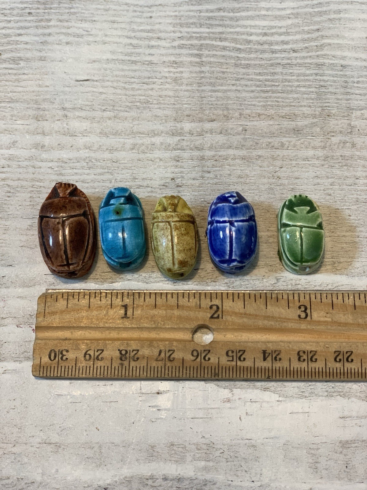 Scarab Beatle Stone Beads From Egypt. 5 Scarabs Of Different Colors.