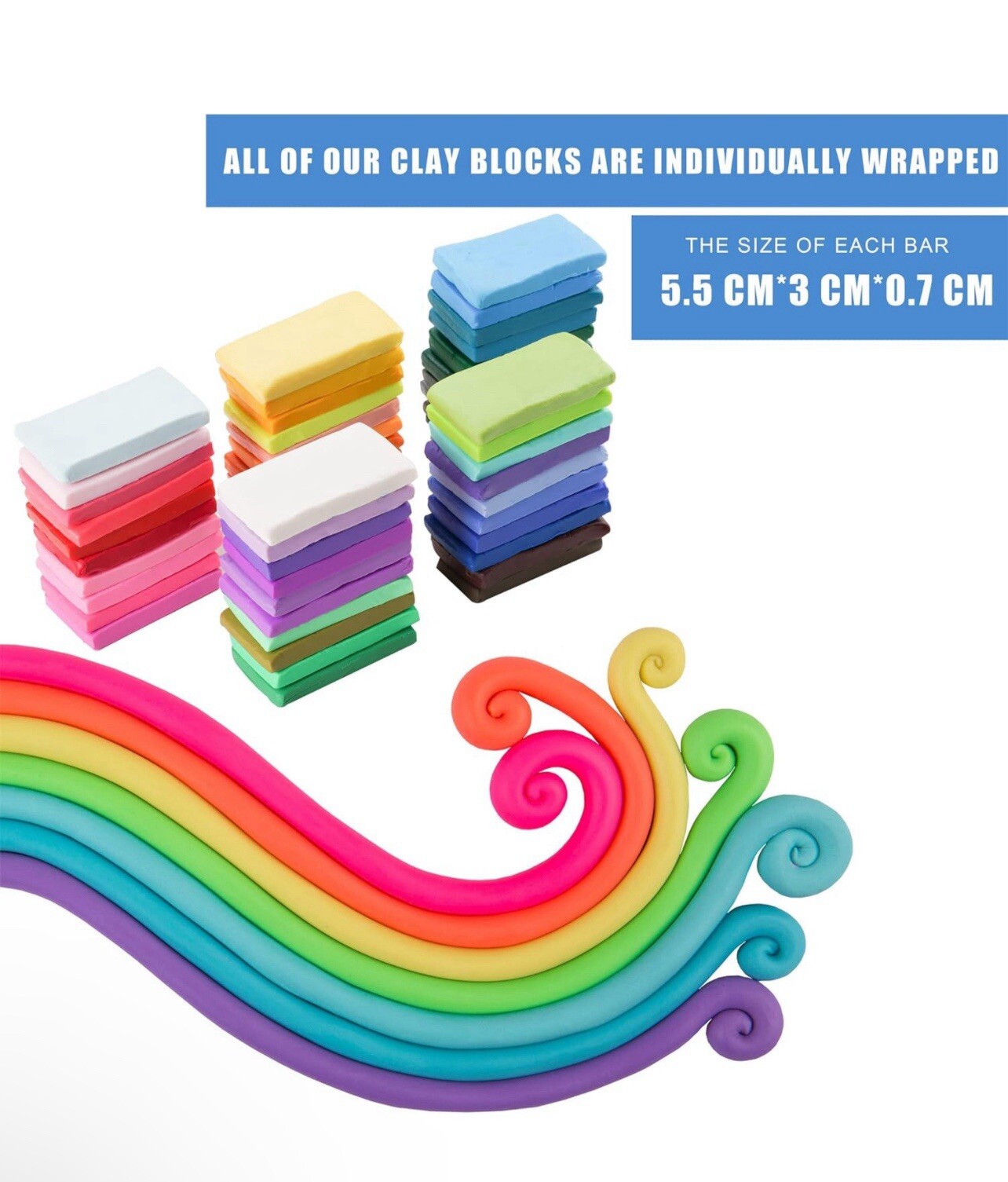 50 Colors Polymer Clay Kit Oven Bake Clay Model Clay Non-Sticky Non-Toxic DIY
