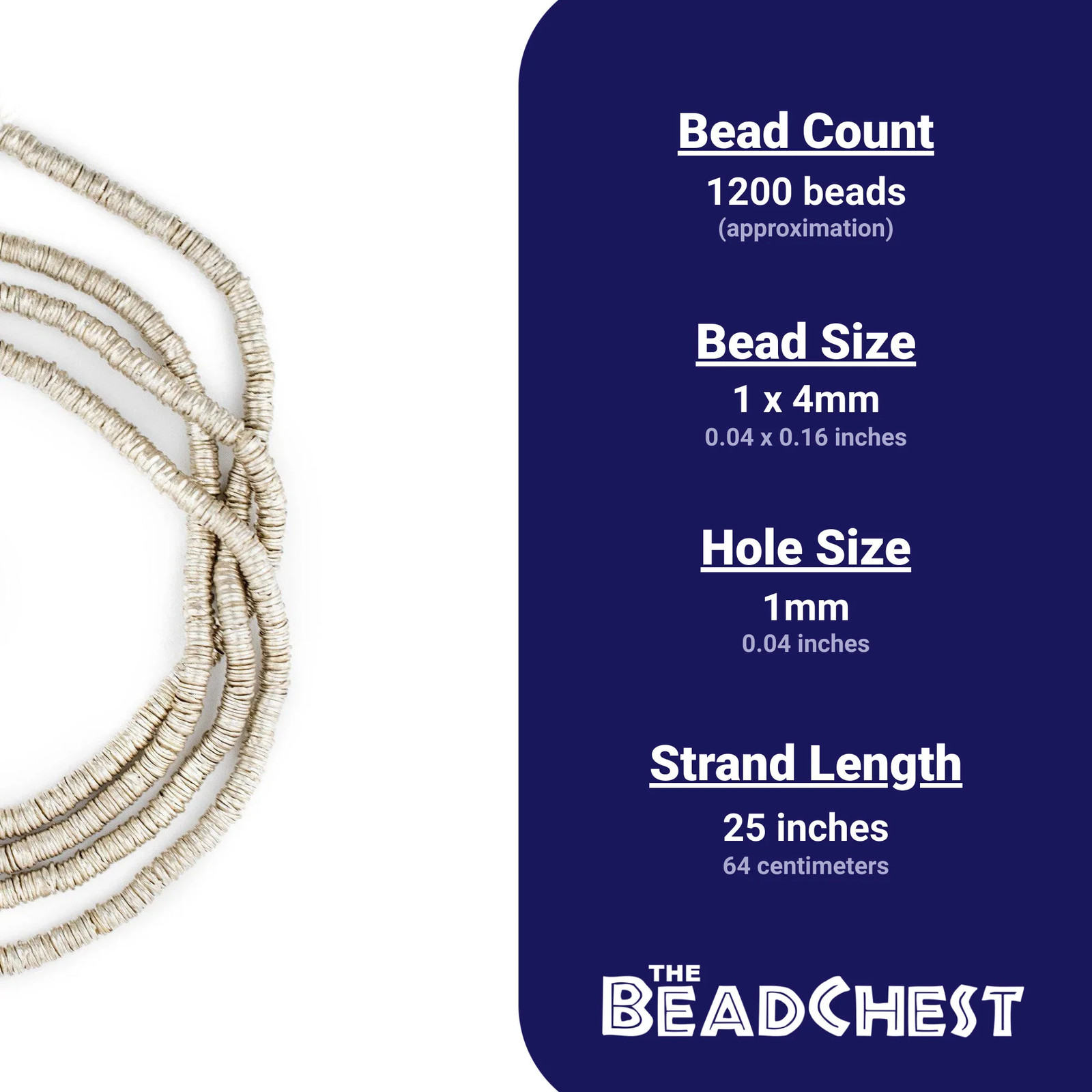 Silver Interlocking Crisp Beads 4mm White Metal 25 Inch Strand
