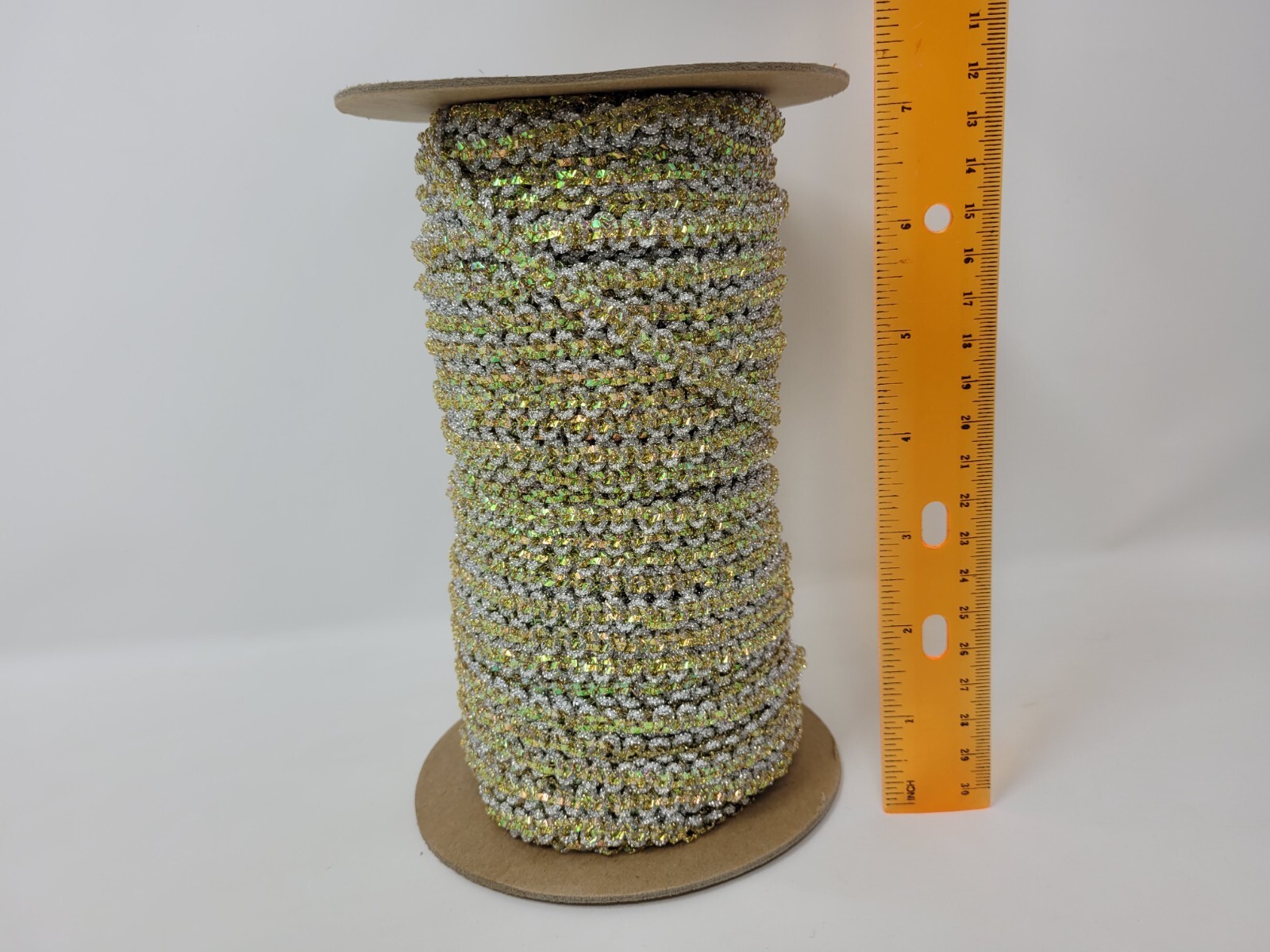 Bulk Spool 72 YDS Fancy Silver & Gold Tinsel Picot Trim Sewing Craft Ribbon