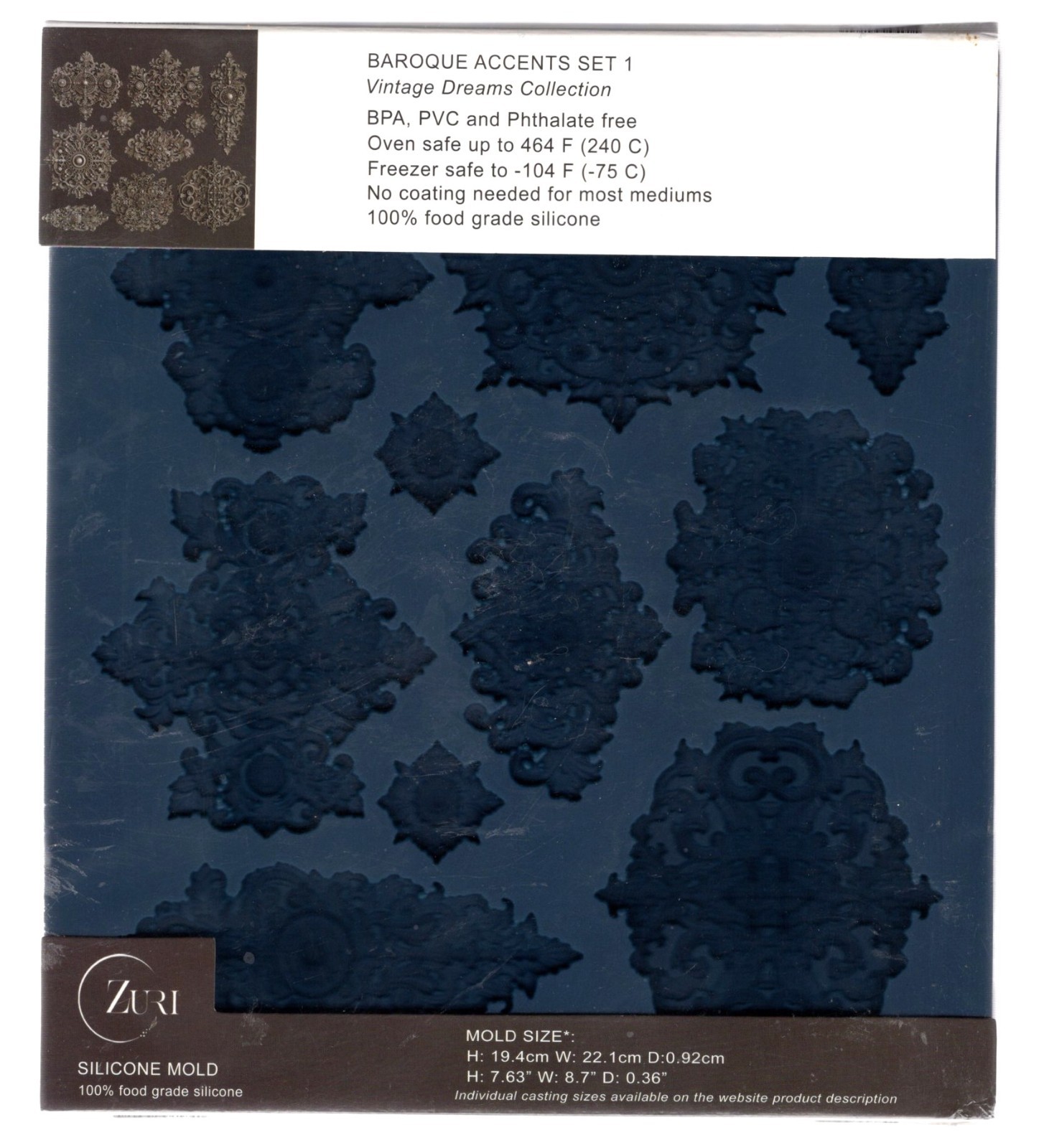 ZURI Designs Silicone Mold BAROQUE ACCENTS SET 1 Vintage Dreams Collection New