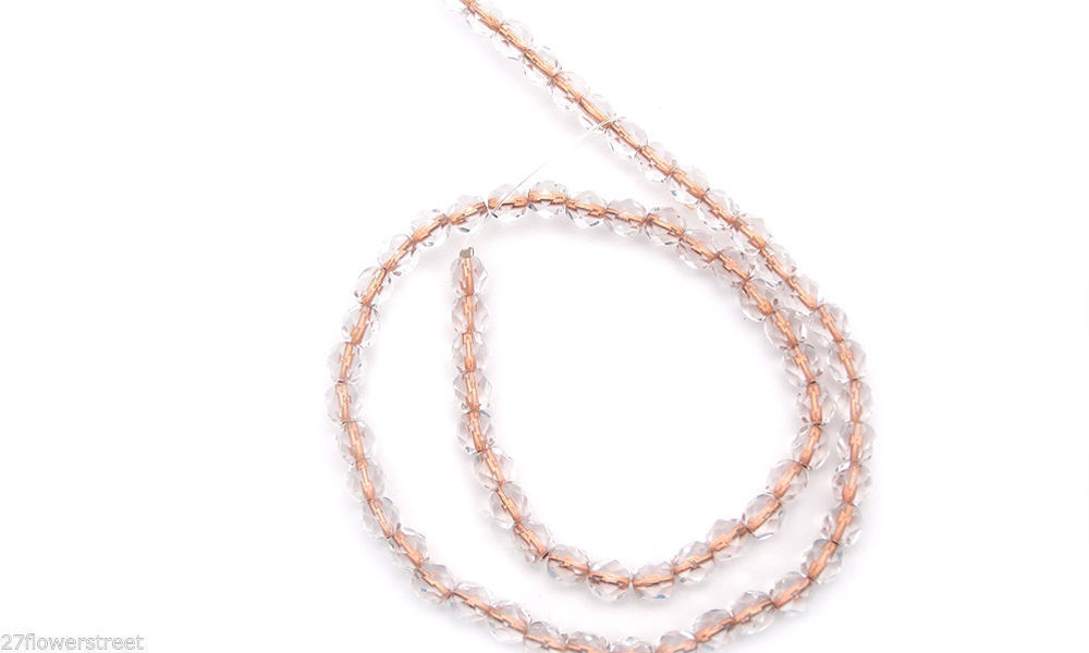 Czech Fire Polished Round Faceted Beads in Crystal Copper Lined, 16″ strand