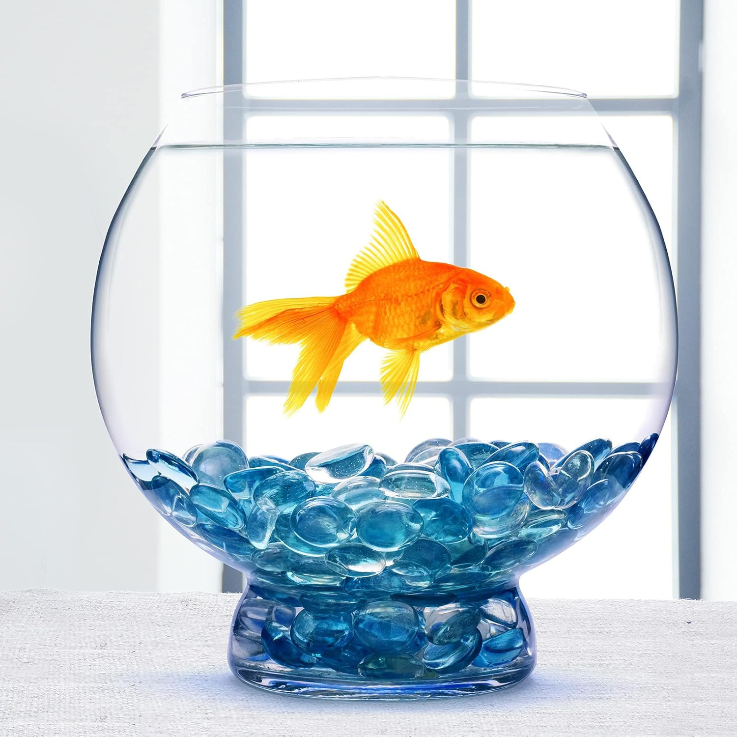 1LB Light Blue Flat Glass Marbles, Glass Pebbles Vase Fillers for Centerpieces,