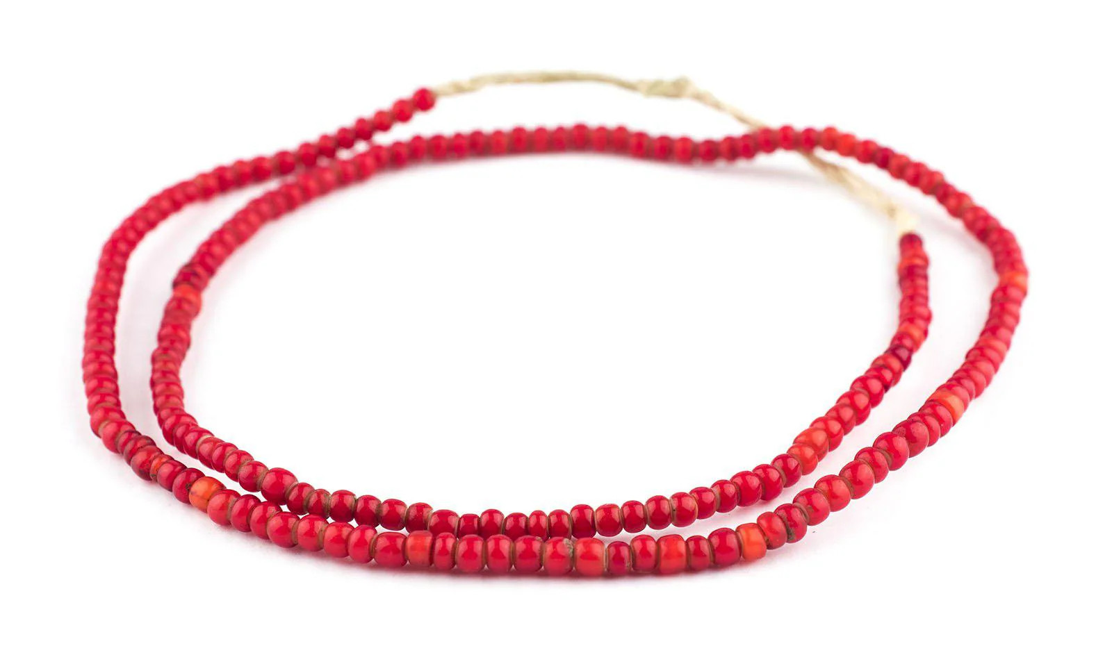 Old Ethiopian Red White Heart Beads 4mm African Round Glass 26 Inch Strand