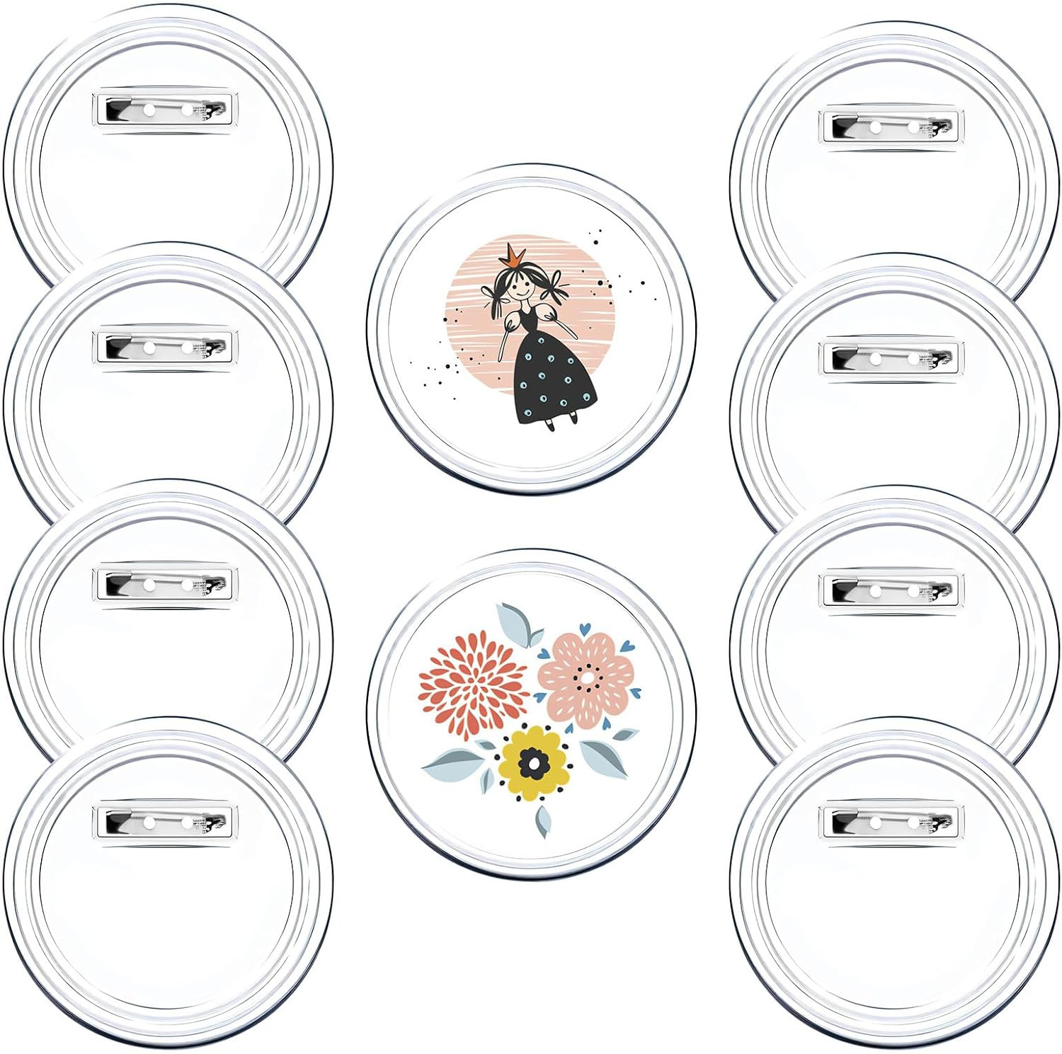 10PCS Clear Acrylic Picture Button Pin, Photo Buttons for Pictures | 2.32 Inch C