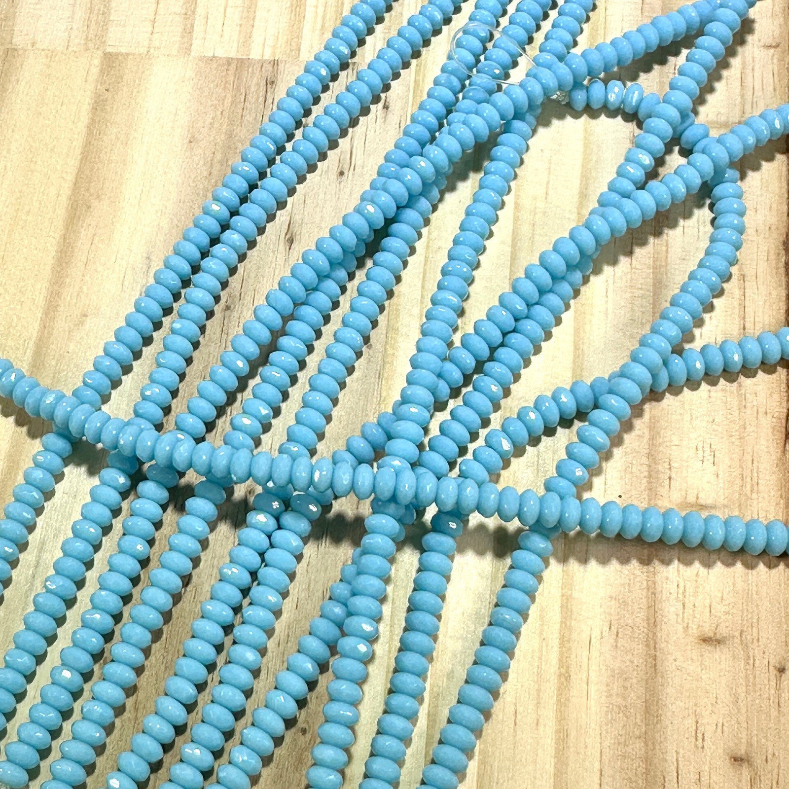 Czech Faceted Glass Doughnut Beads 3x5mm Blue Turquoise opaque tire/donut 58pcs