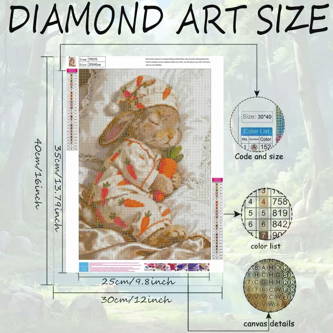Cute Rabbit Carrot Diamond Art Kits for Adults, Cute Animals 5D Diamond Painting