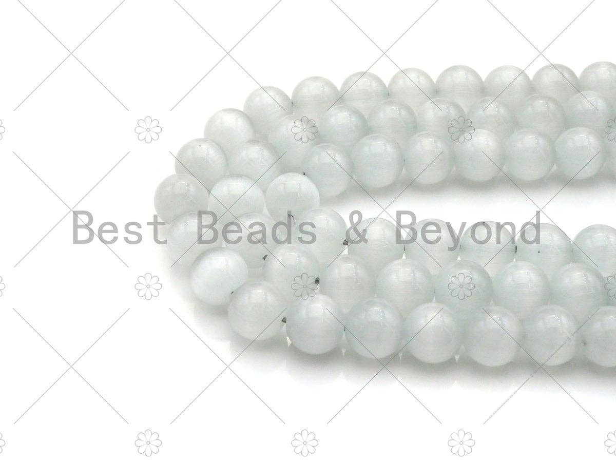 Cat’s Eye Yellow/White Round Beads, 6mm/8mm/10mm/12mm Smooth