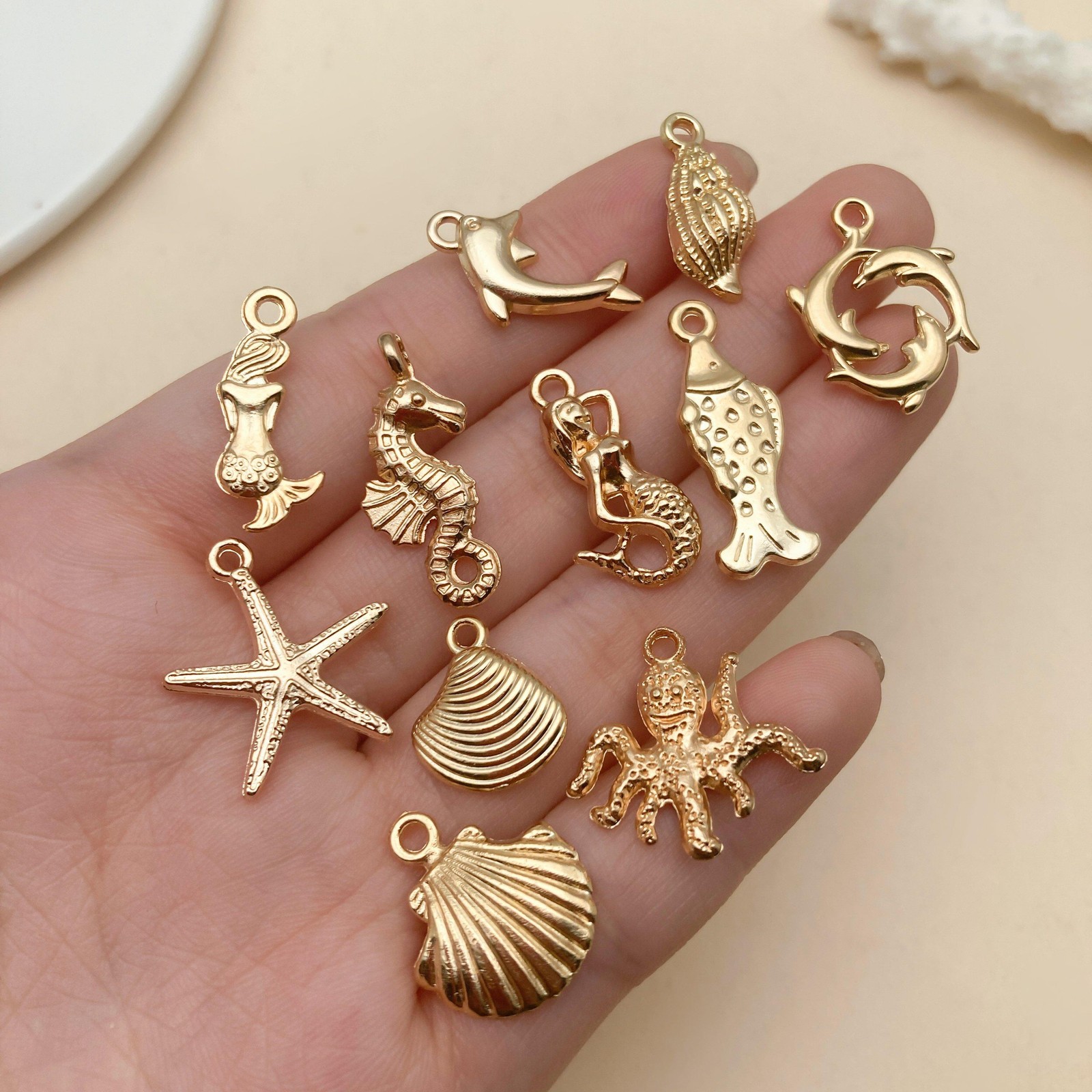 50/100pcs Mixed Ocean Charms Shell Starfish Seahorse Pendants Diy Jewelry Making