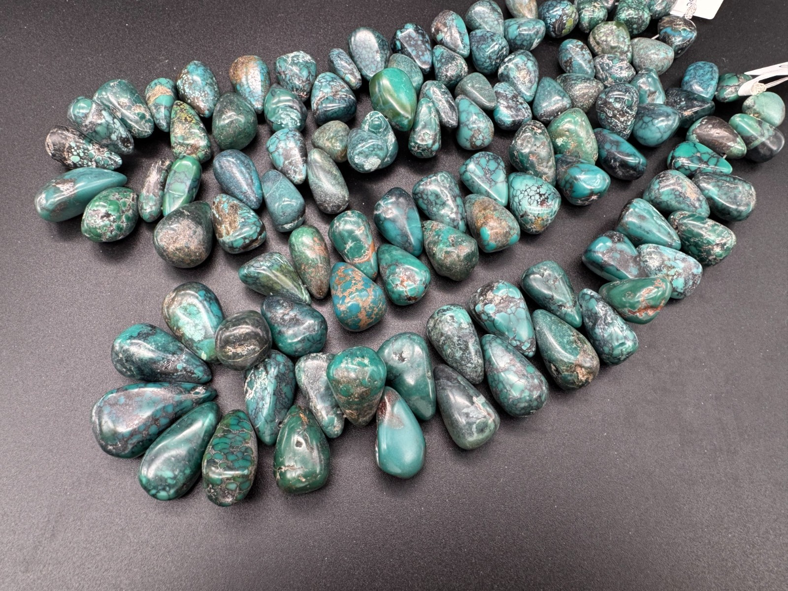 Natural Blue Hubei Turquoise Teardrop Beads • Genuine Gemstone Spiderweb Strand