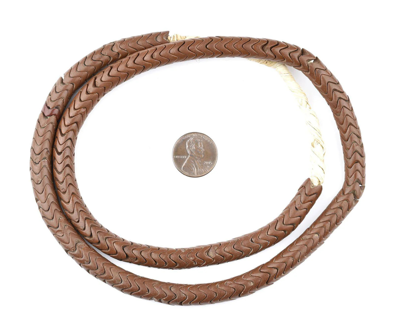 Brown Glass Snake Beads 9mm Nigeria African Interlocking Large Hole Handmade