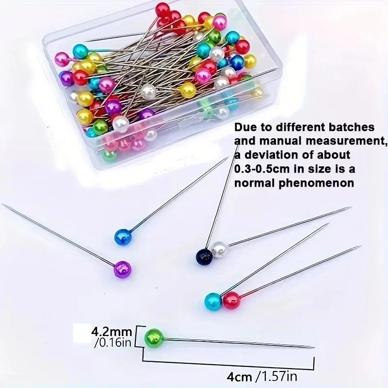 100PCS Sewing Pins for Fabric, Straight Pins with Colored Ball Glass Heads Long