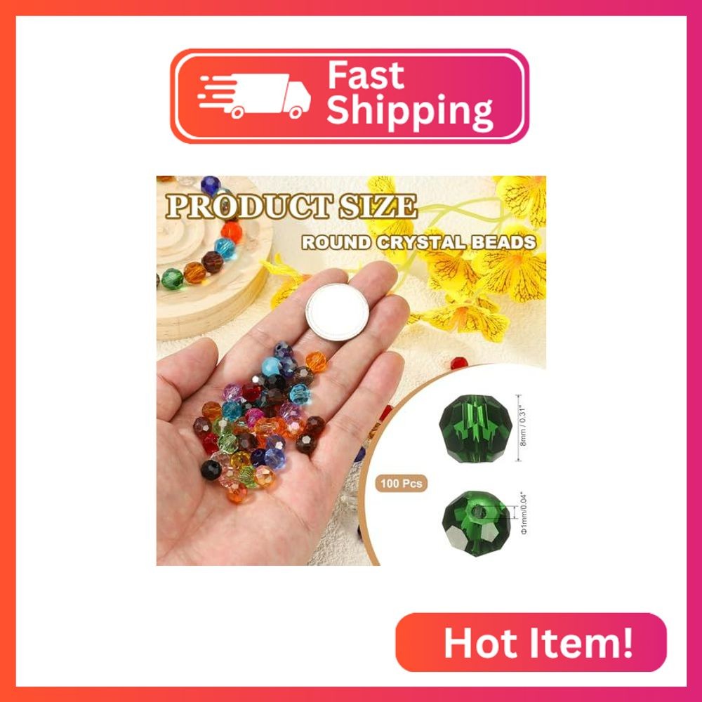 PATIKIL 8mm Round Crystal Beads, 100 Pcs Glass Faceted Ball Beads Loose Spacer B