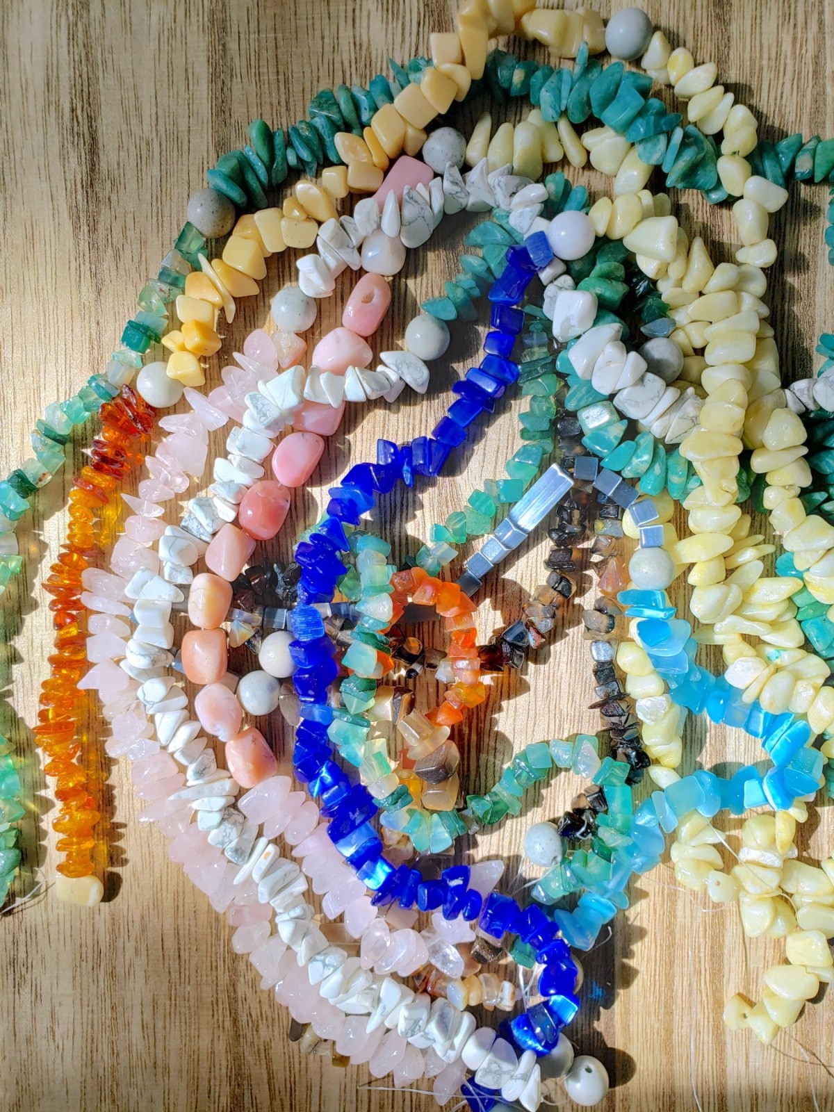 Destash beads stone chips, actual beads shown, 15″ strands, jewelry-making craft