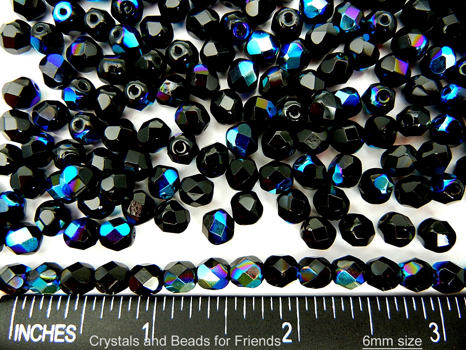 300 Preciosa Czech Glass Fire Polished Round Beads 6mm Jet AB, Aurora Borealis
