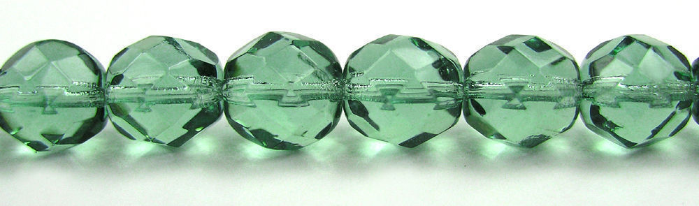 Czech Glass Fire Polished Round Faceted Glass Beads, Turmaline color, 16″, green