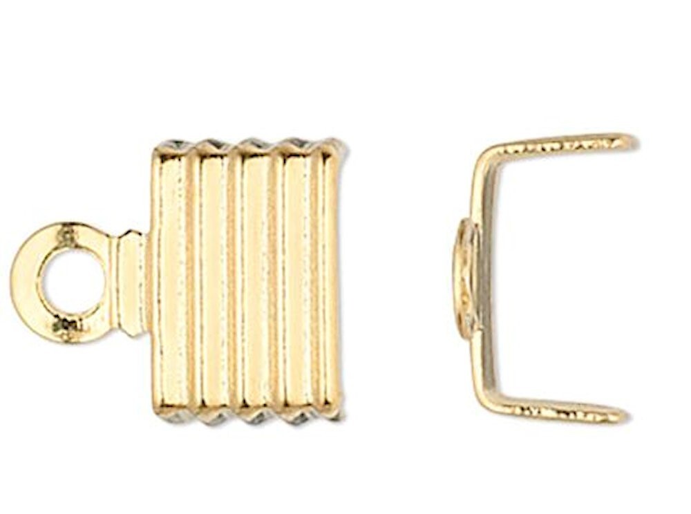 Cord End, Fold Over,100 Gold Plated Brass 6.5×4.5mm U-Shaped Corrugated Cord End