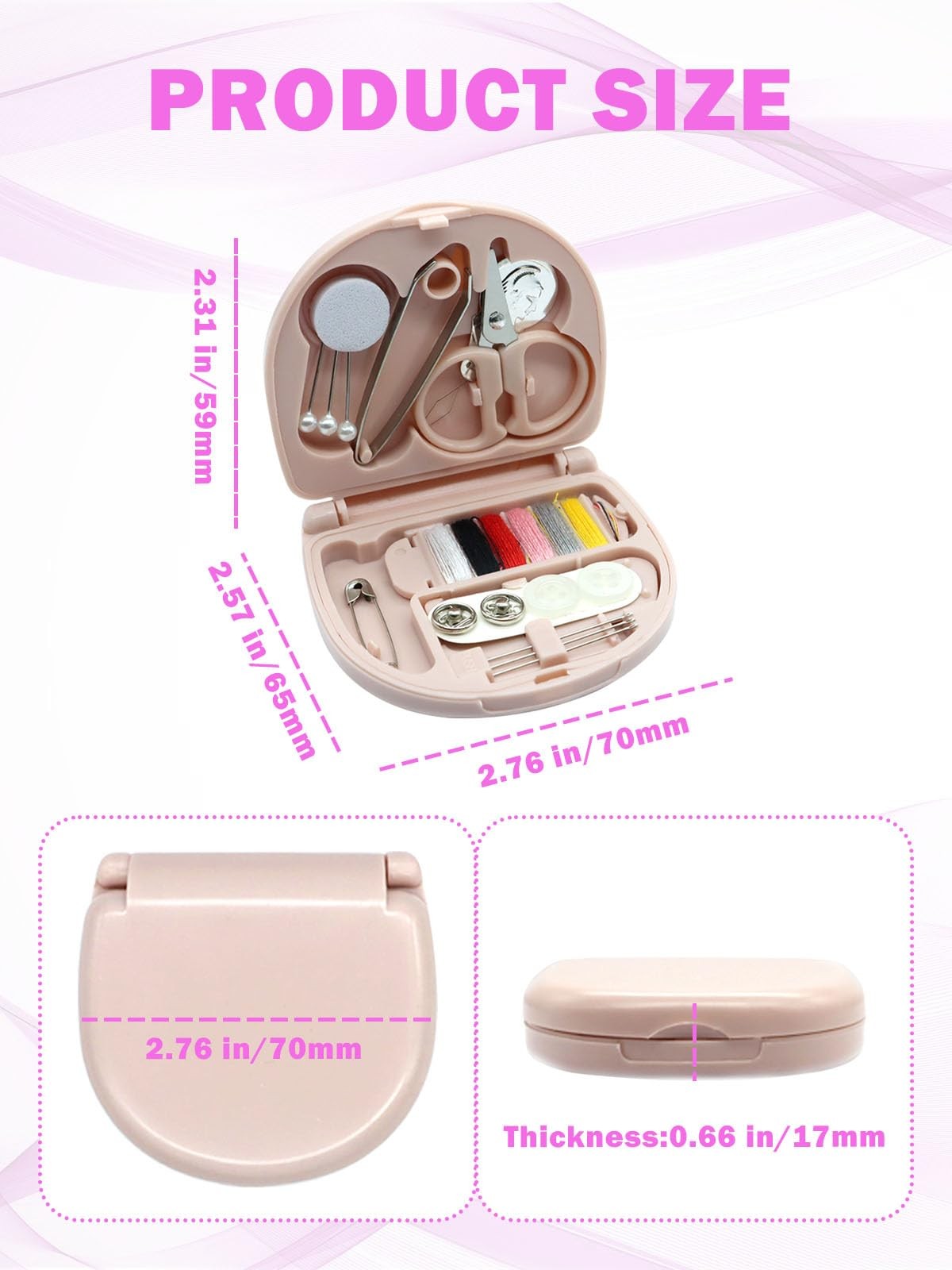 keepsweat Mini Sewing Kit,Small Travel Size Emergency Pocket Kit Pink