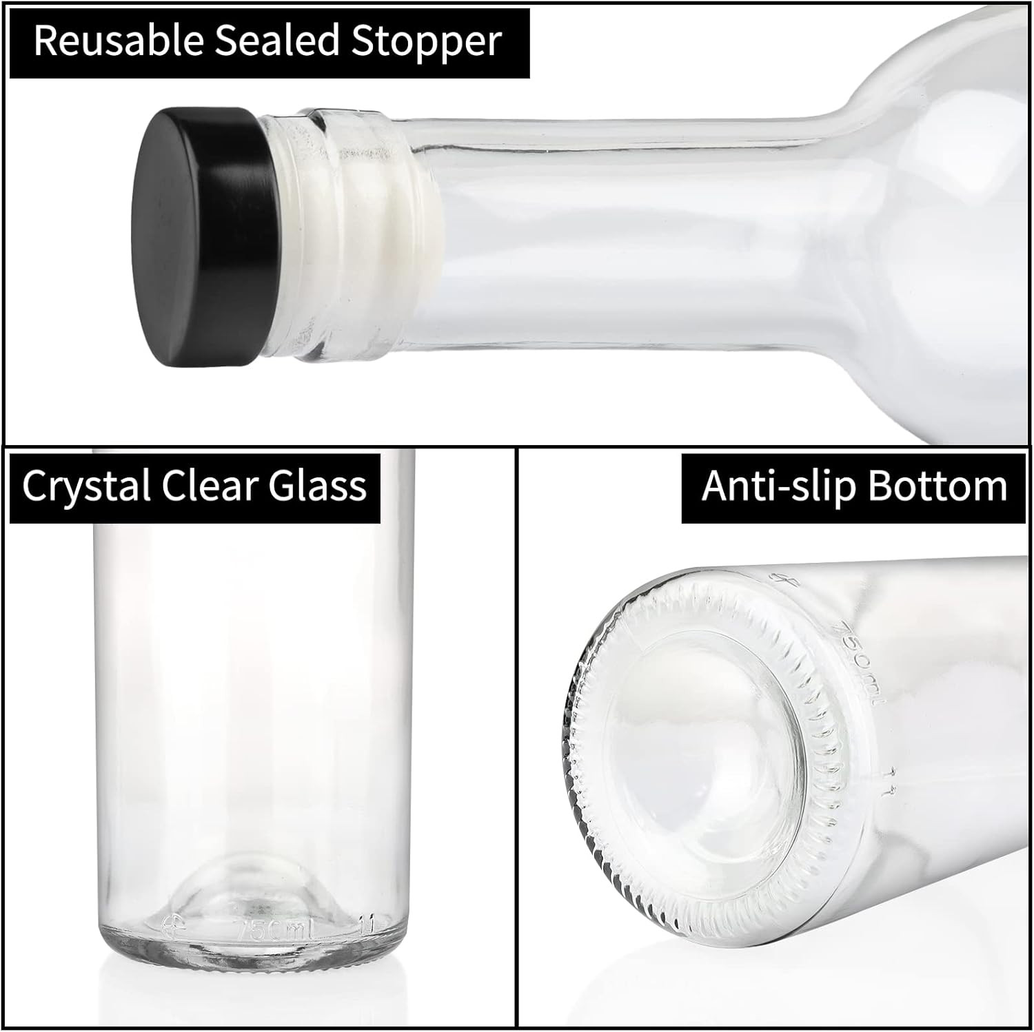 750Ml Clear Glass 8 Bottles 4 Color Cork Lids PVC Shrink Capsules Empty Home Bre