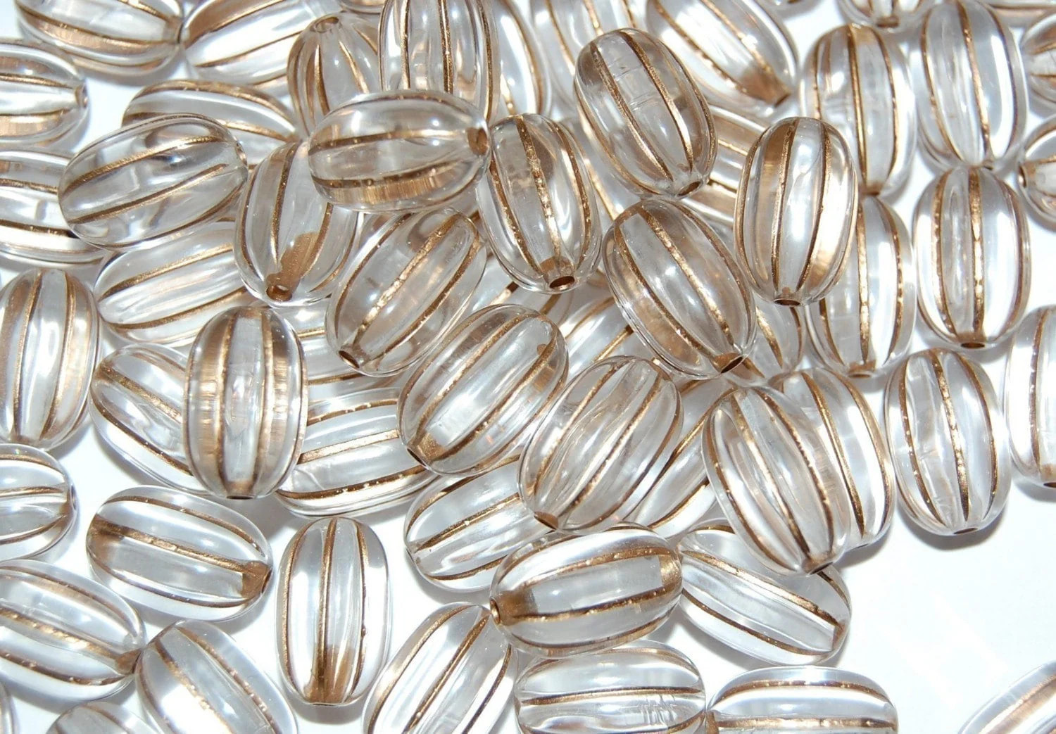 Vintage Style Acrylic Crystal and Gold Oval Melon Beads 14x9mm (8) bds465B