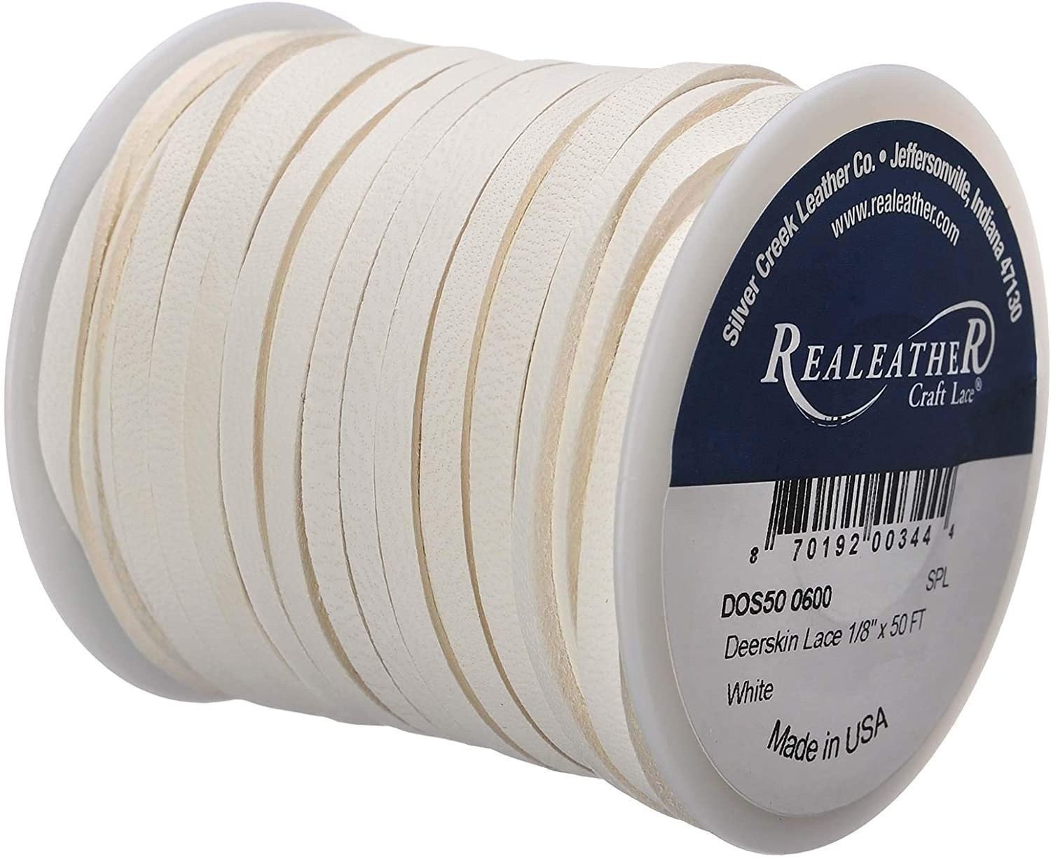 Realeather Deerskin Leather Lace | Size 1/8″ x 50′ (4.8mm x 15.24m) | 2/3 oz…
