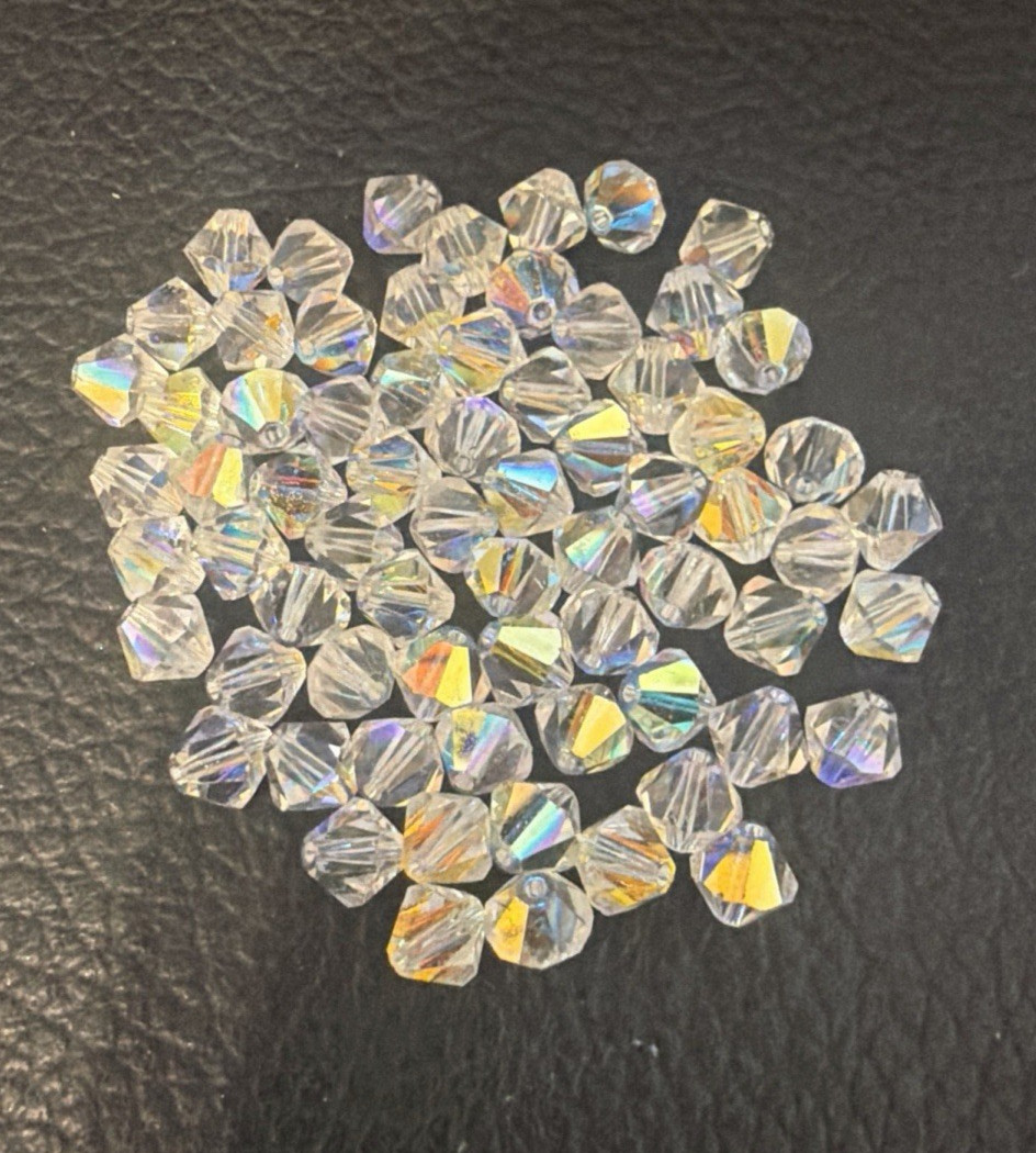 Authentic Swarovski Aurora Borealis Facetted Crystal Bicone Bead Lot – 69 Beads