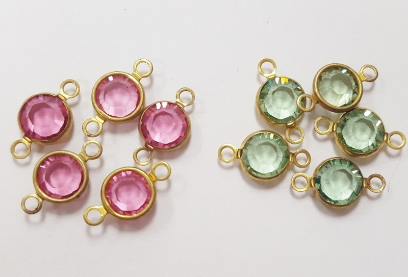 12 Vintage Swarovski Jewel Rose / Peridot SS30 Channel 2 Loop Connectors J142