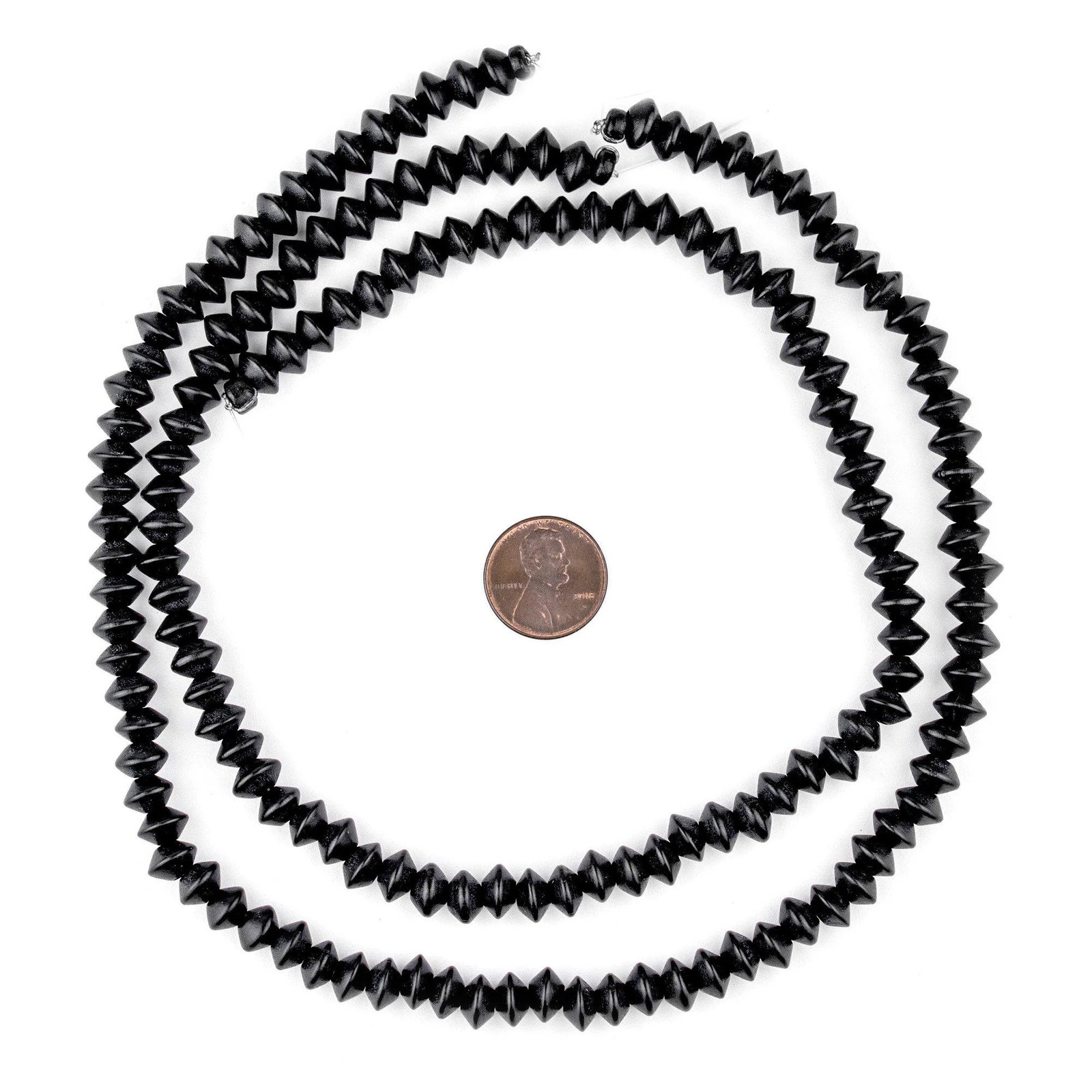 Black Bicone Natural Wood Beads 5x8mm 16 Inch Strand