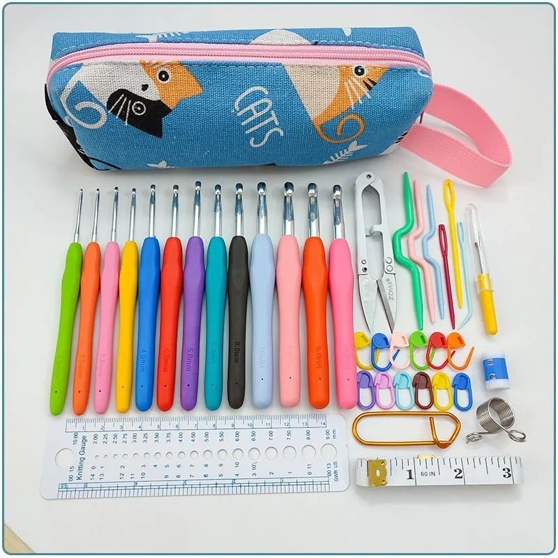 Crochet Hooks Set Steel Pastel 17 Styles Ergonomic Easy Grip Bright