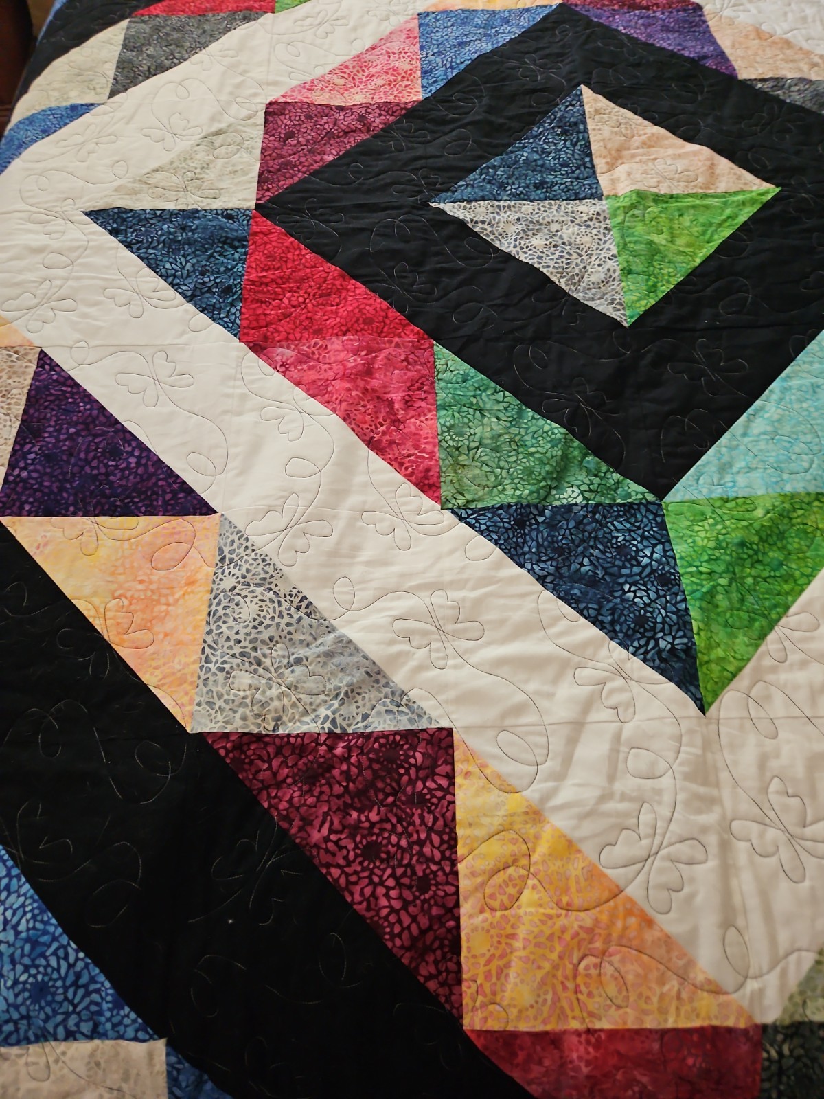 Handmade Modern Batik Patchwork Quilt Multicolor 90″ X 72″ Wonderful Condition